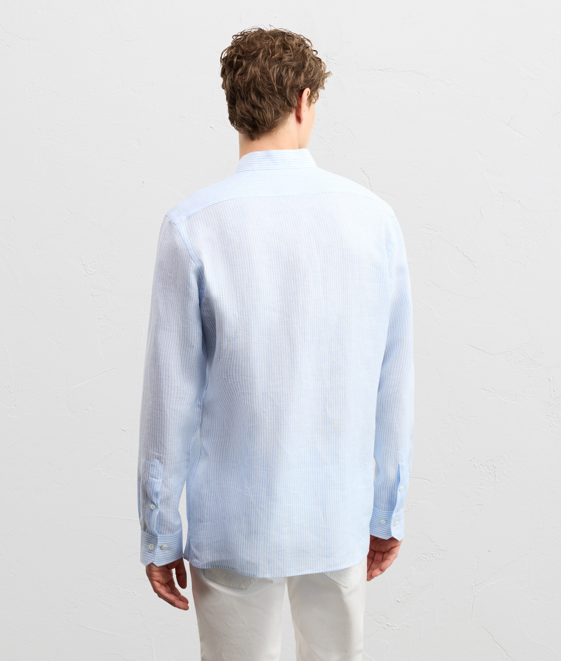 LIGHT BLUE STRIPED LINEN SHIRT WITH ALESSANDRIA COLLAR