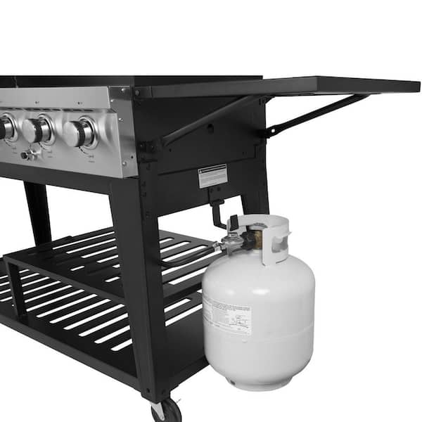 8-Burner Event Propane Gas Grill in Black with 2 Folding Side Tables with Cover