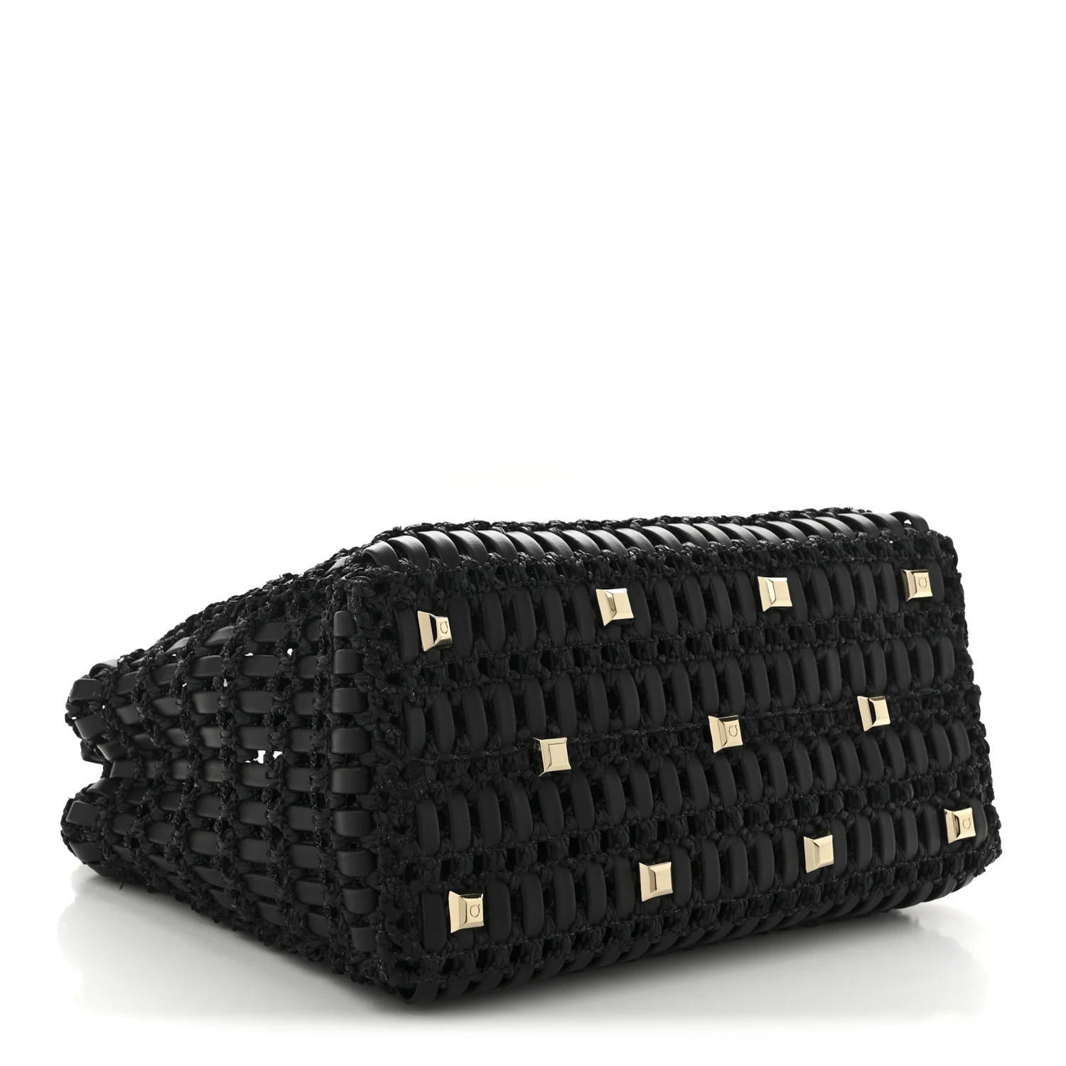 Raffia Calfskin The Studio Box Tote Black