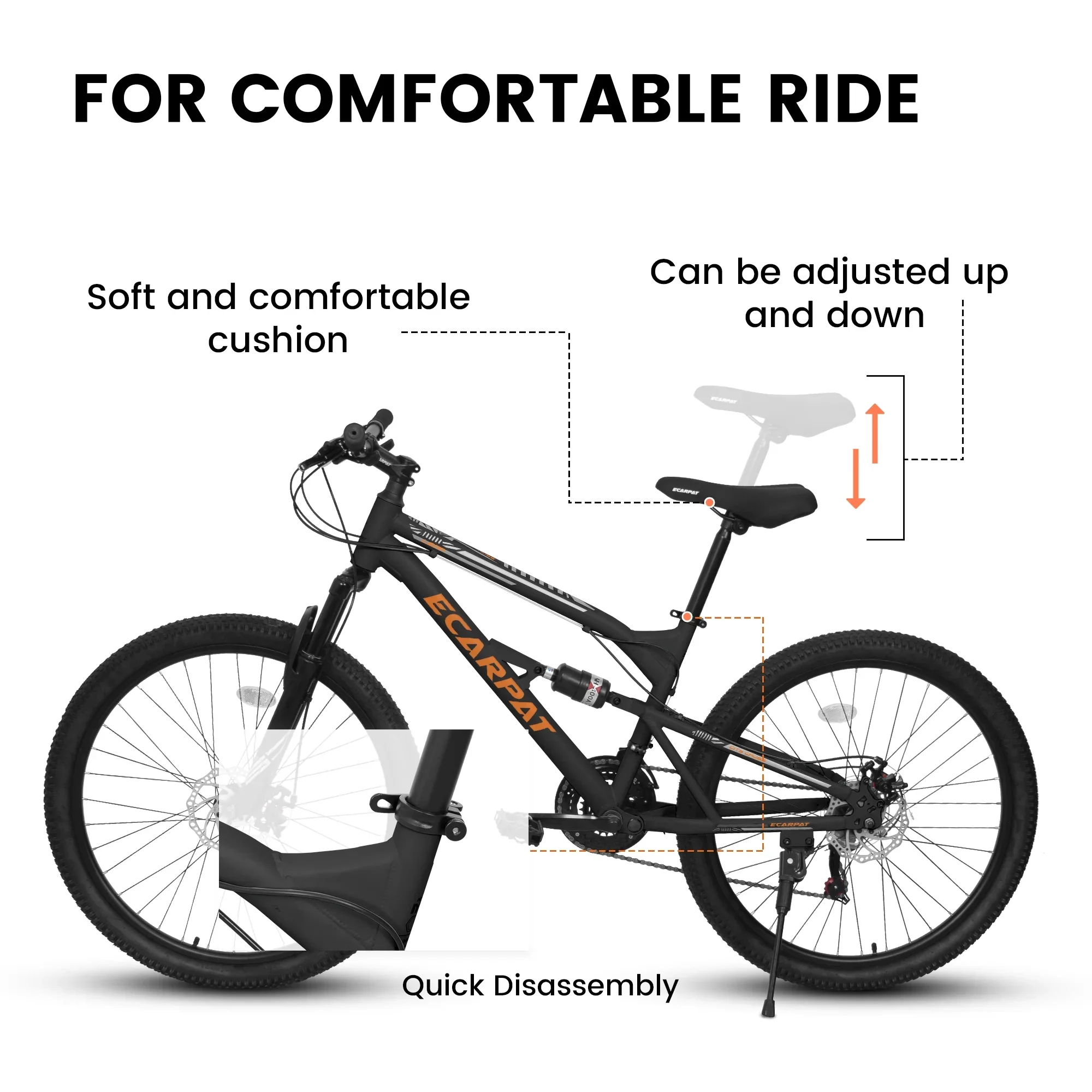 POVANLI  26 Inch Mountain Bike Adult Full Shimano 21 Speed Mountain Bike, Dual Disc Brake, Aluminum Frame Disc Brake, Front Suspension, Mountain biking for both men and women, Black (Gift)