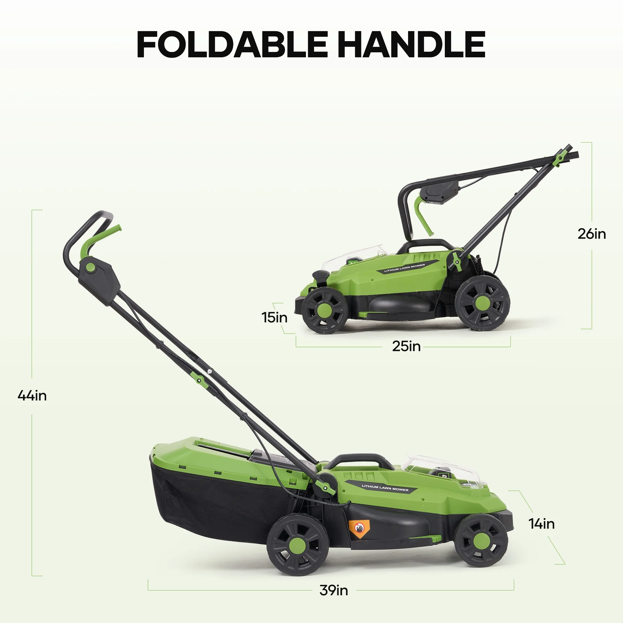 20V 13" Cordless Lawn Mower, Electric Lawn Mowers with Brushless Motor, 5 Heights Adjustment, 4.0Ah Battery Charger Included, for Garden, Yard and Farm, Green - Image 10