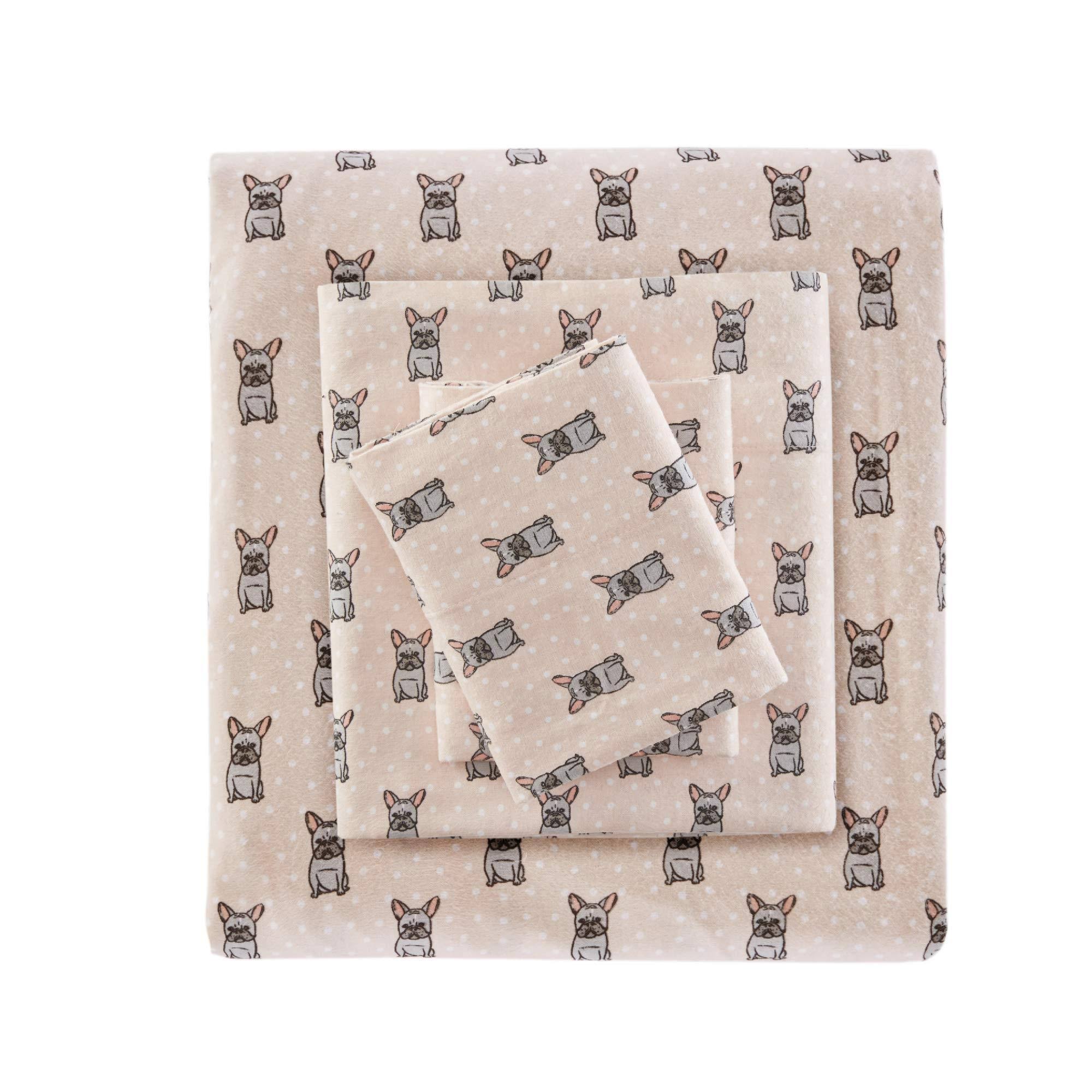 True North by Sleep Philosophy - Cozy Cotton Flannel Printed Sheet Set - Twin - Pink French Bulldog