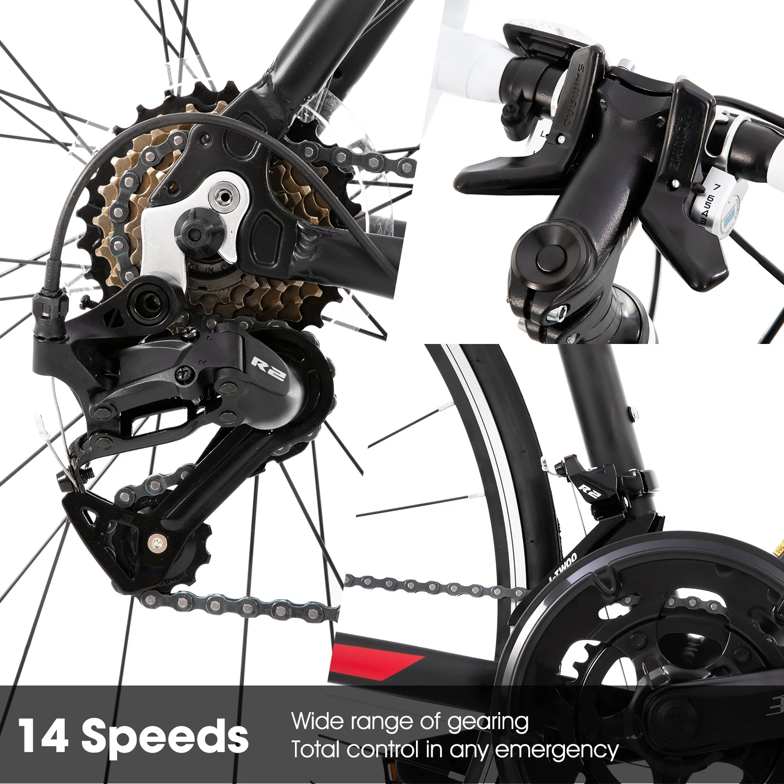 Road Bike, 14 Speeds,Light Weight Aluminum Frame,700C Racing Bike for Men(L/Black) - Image 4