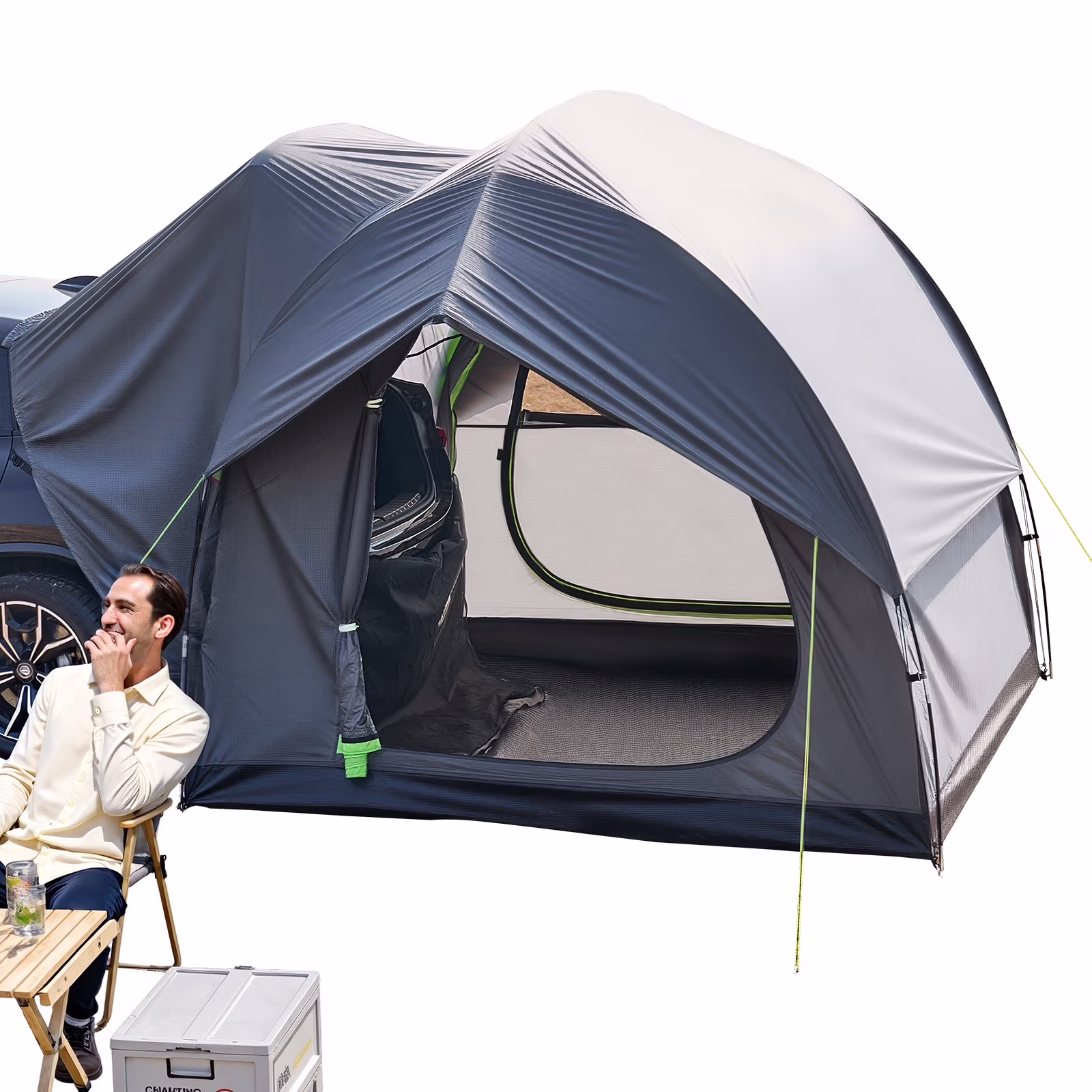 KFFKFF Outdoor Shelter for Suvs, Dimensions 8FT Length x 8FT Width, Resilient Pu2000mm Water - Resistant, Ample Dual Layer Setup for 5 - 8 Individuals, SUV Shelter with Ventilated Mesh Openings