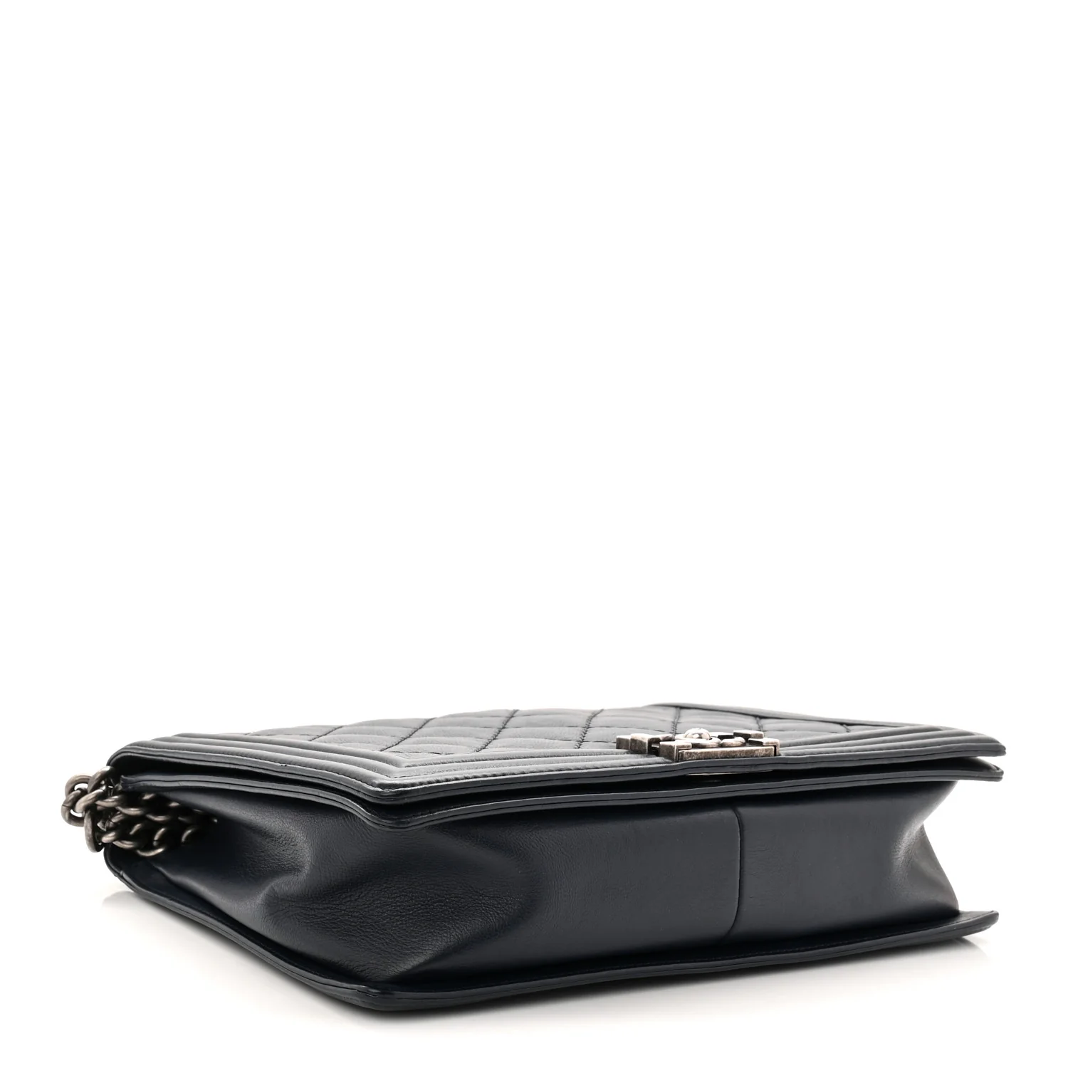 Calfskin Double Stitch Large Boy Flap Navy Blue