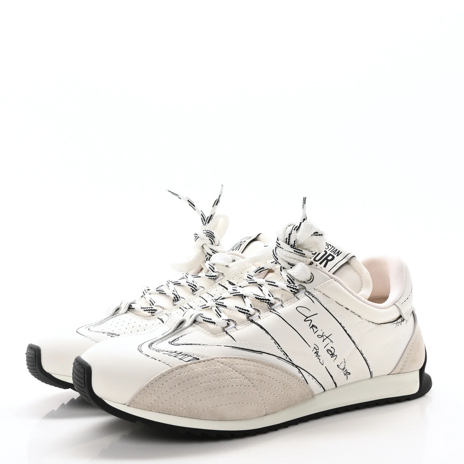 Calfskin Nylon Womens D-Sketch Sneakers 41 White