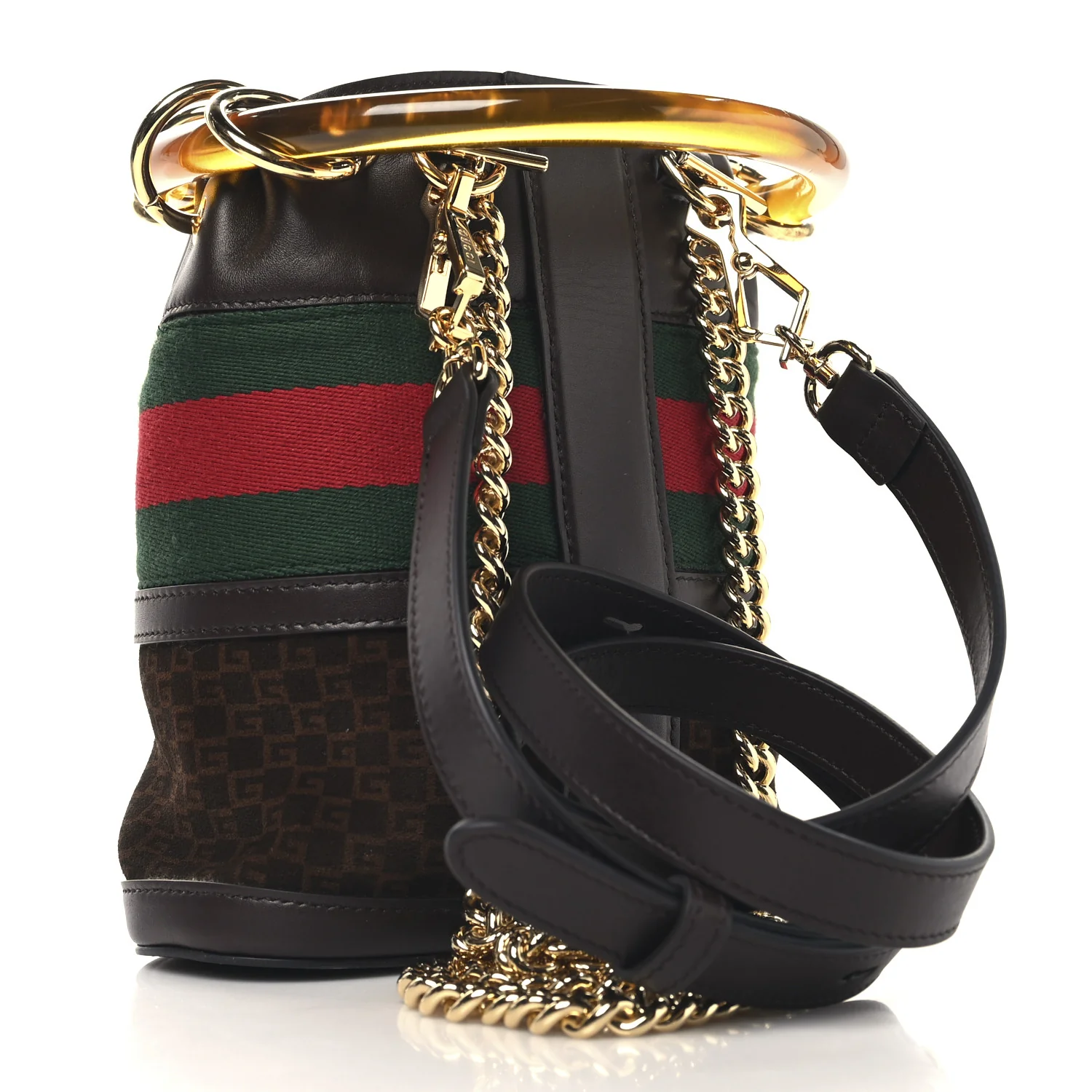 Suede Calfskin Web G Logo Bucket Bag Dark Brown