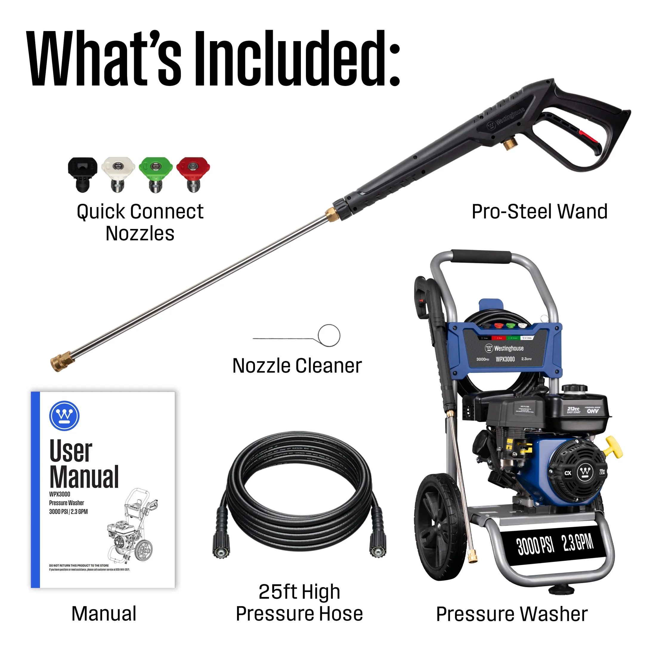 Westinghouse 3000 PSI, 2.3 GPM Gas Pressure Washer with 4 Quick Connect Tips