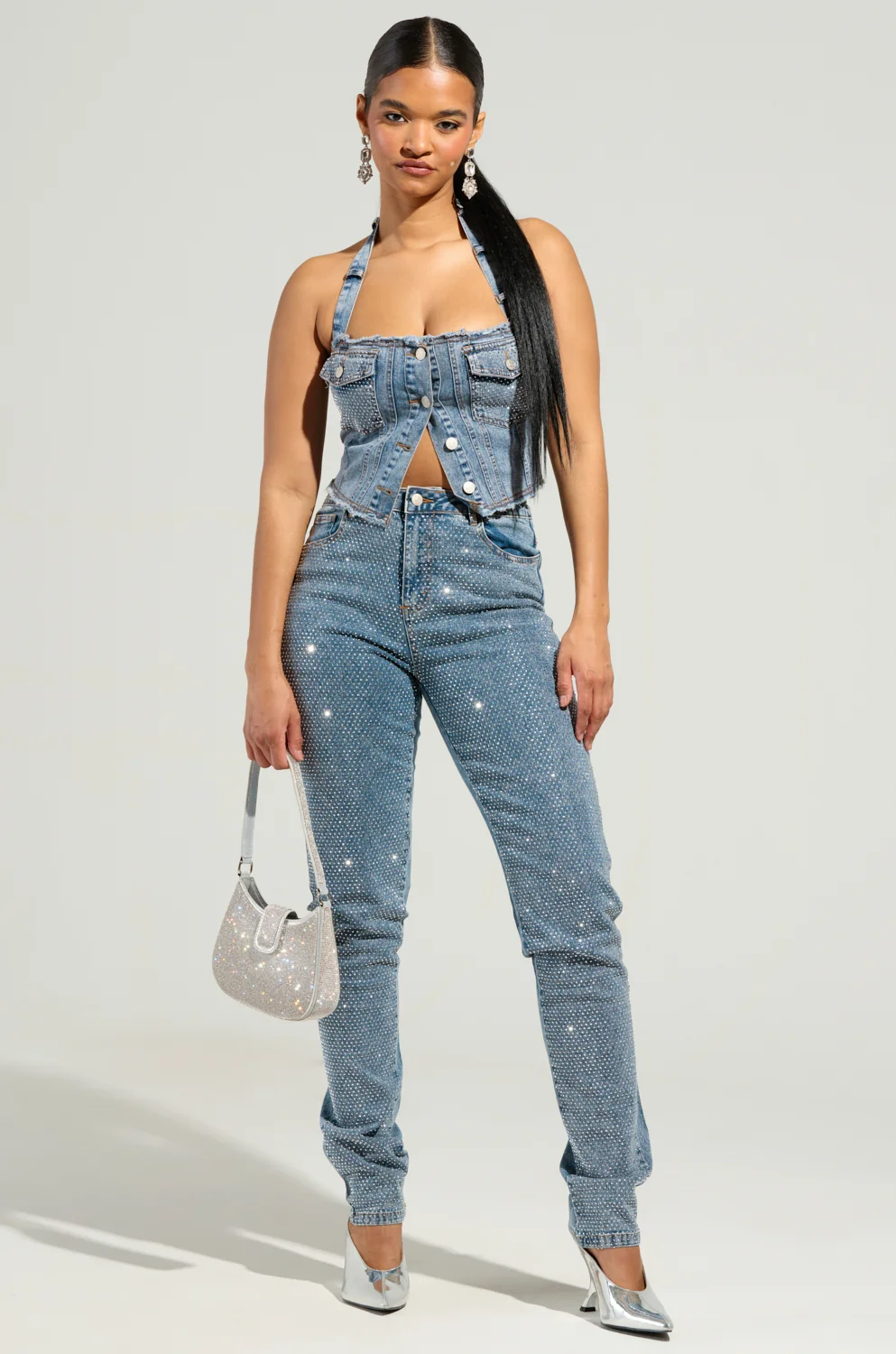 JOLIE RHINESTONE EMBELLISHED TAPERED JEAN - Akira Store