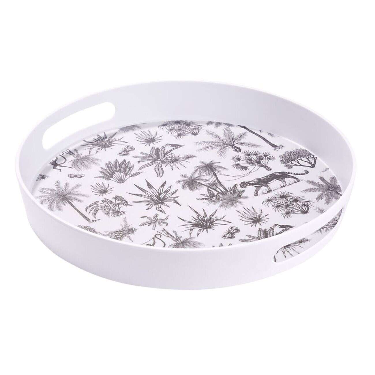 Plateau rond mélaminé motif savane blanc et noir Ø34,5xH5cm