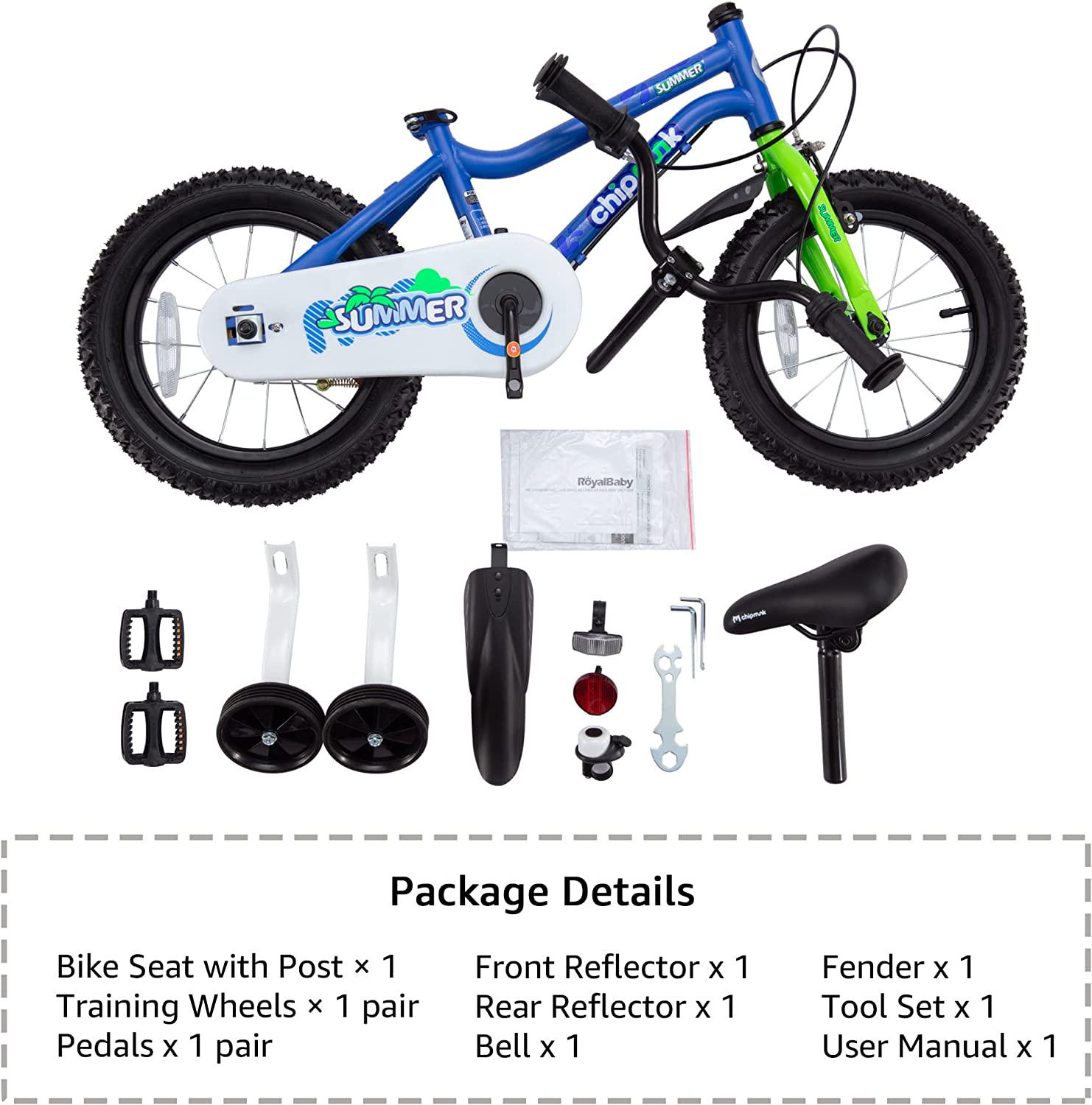 Royalbaby Chipmunk 18 in MK Sports Kids Bike Summer Blue with Training Wheels and Kickstand