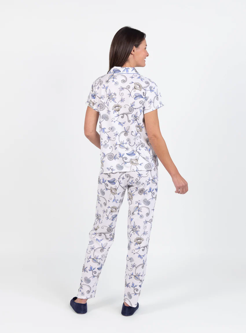Pyjama femme en coton imprimé bleu
