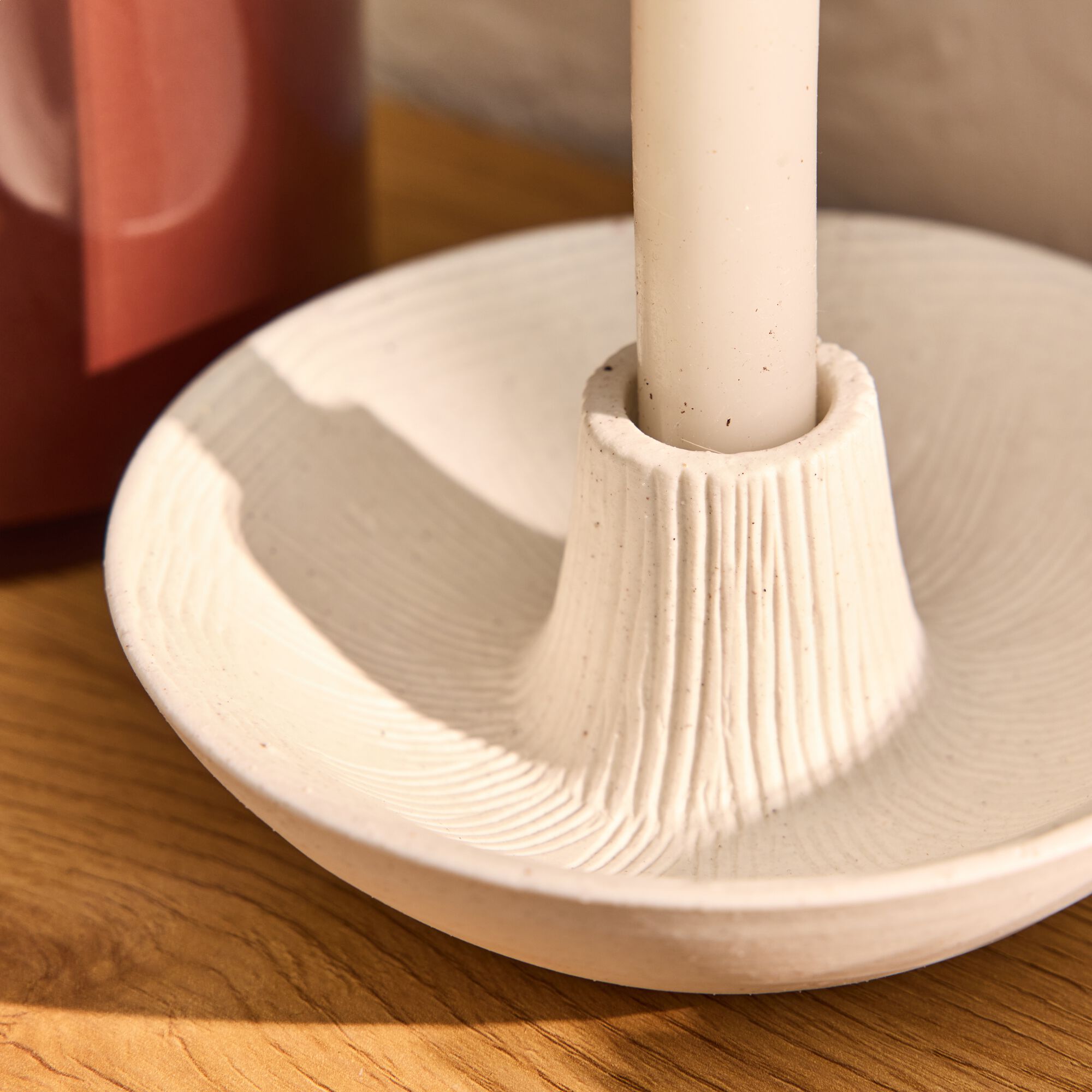 AMARA - Bougeoir rond en grèsD14xH5cm - blanc