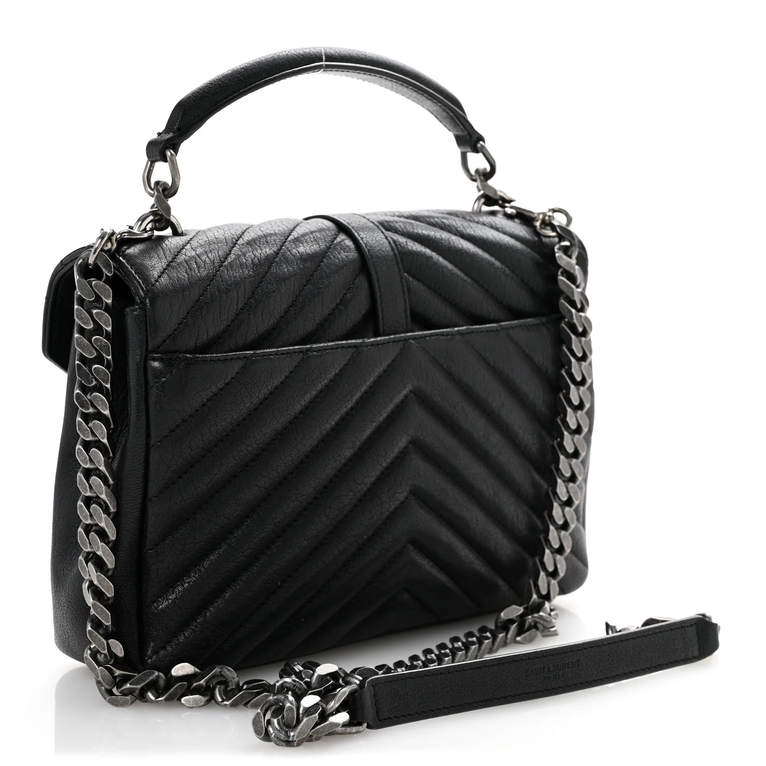 Sheepskin Matelasse Chevron Monogram Medium College Bag Black
