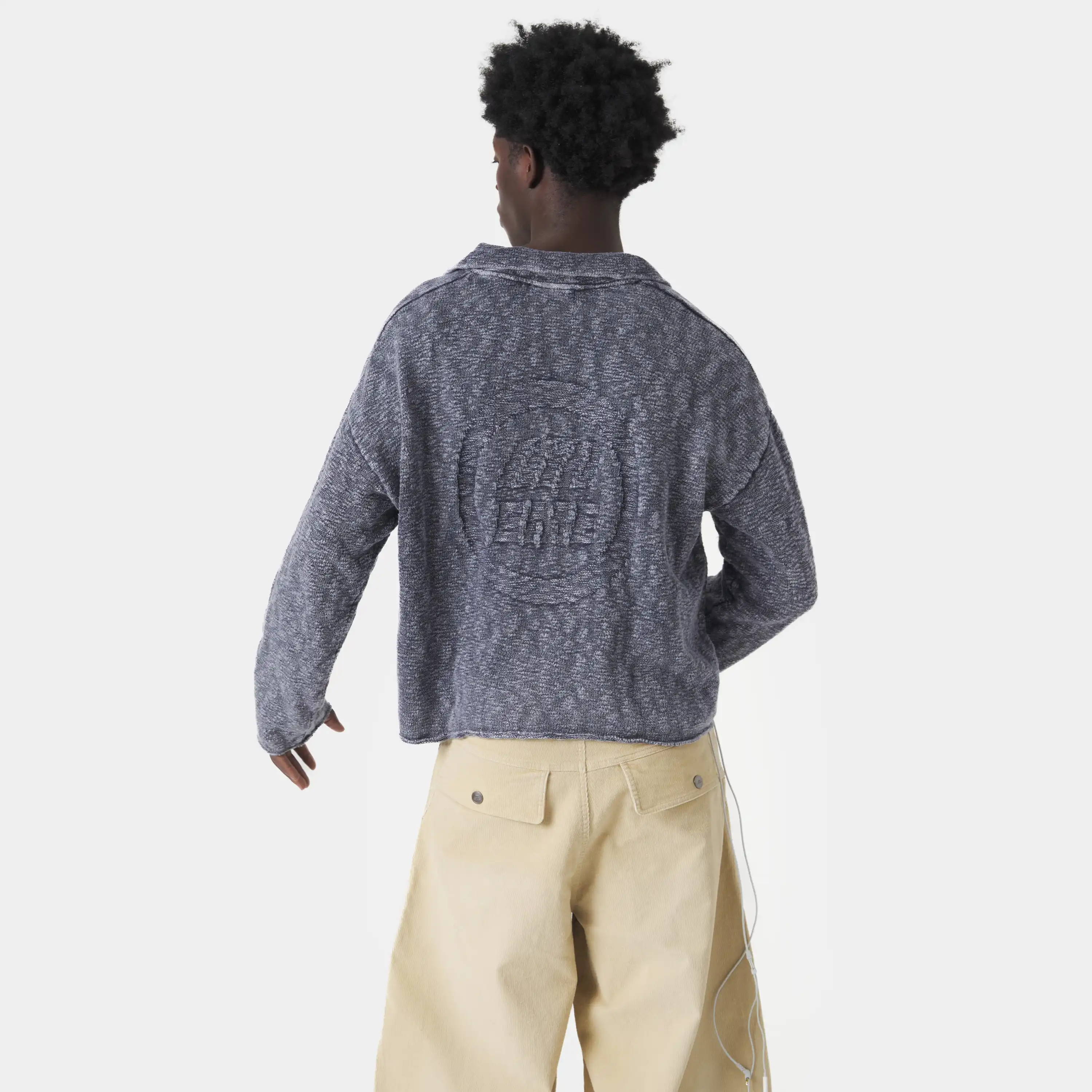 Kiff Navy Distressed Knit Polo