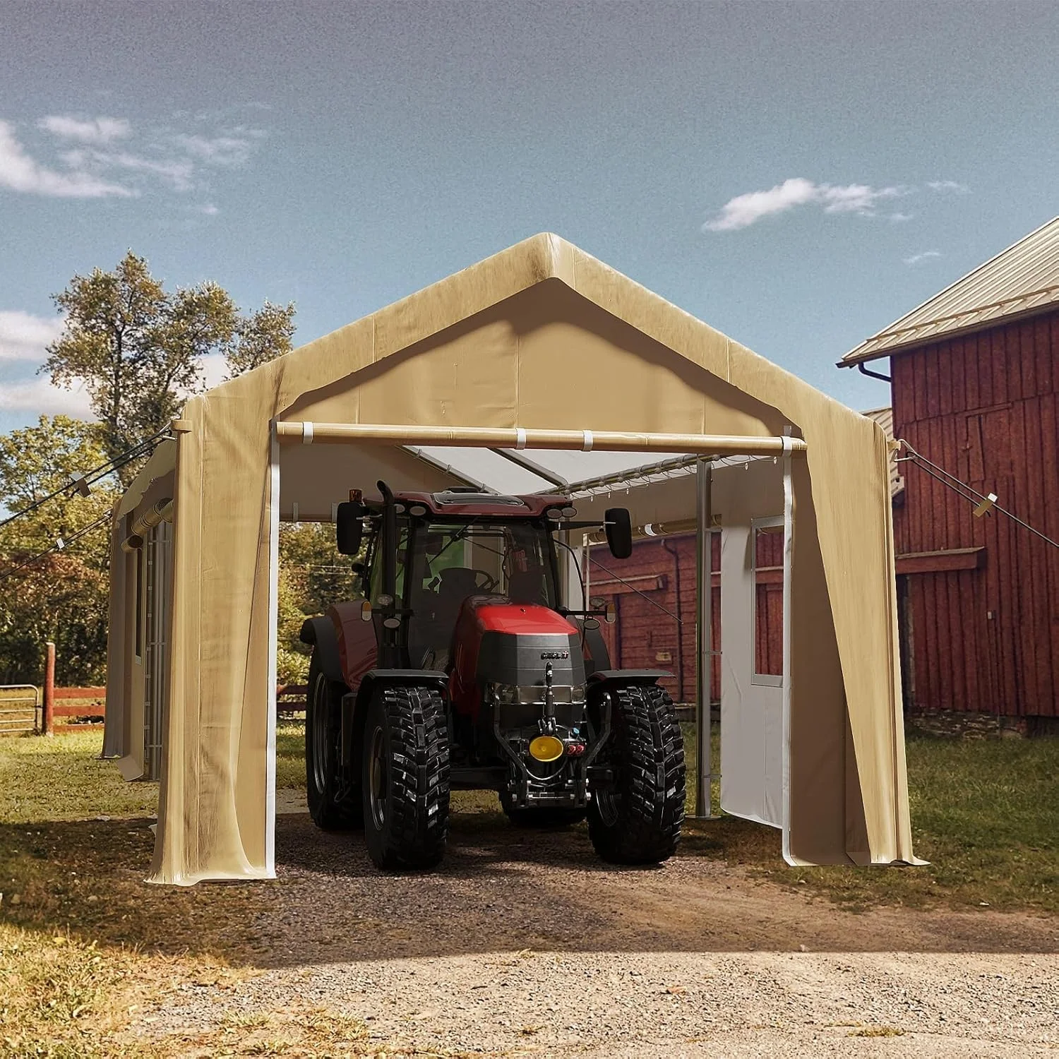 12x20 Heavy-Duty Carport Canopy Tent with 4 Roll-Up Doors 4 Windows Waterproof UV-Protected Powder-Coated Steel Frame Removable Sidewalls Khaki(12' x 20'/Khaki) - Image 5
