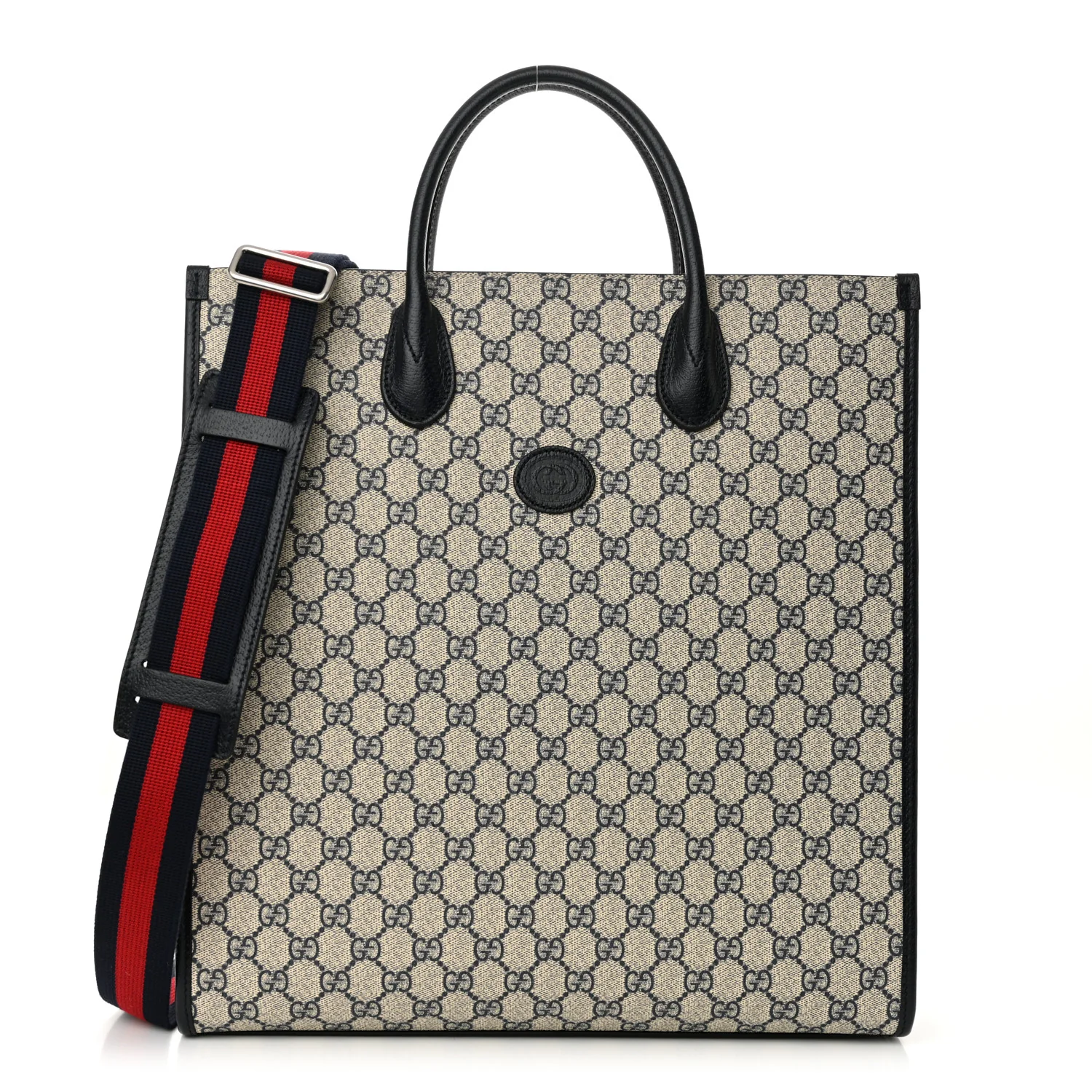 GG Supreme Monogram Textured Dollar Calfskin Web Medium Retro Interlocking G Tote Bag Beige Blue