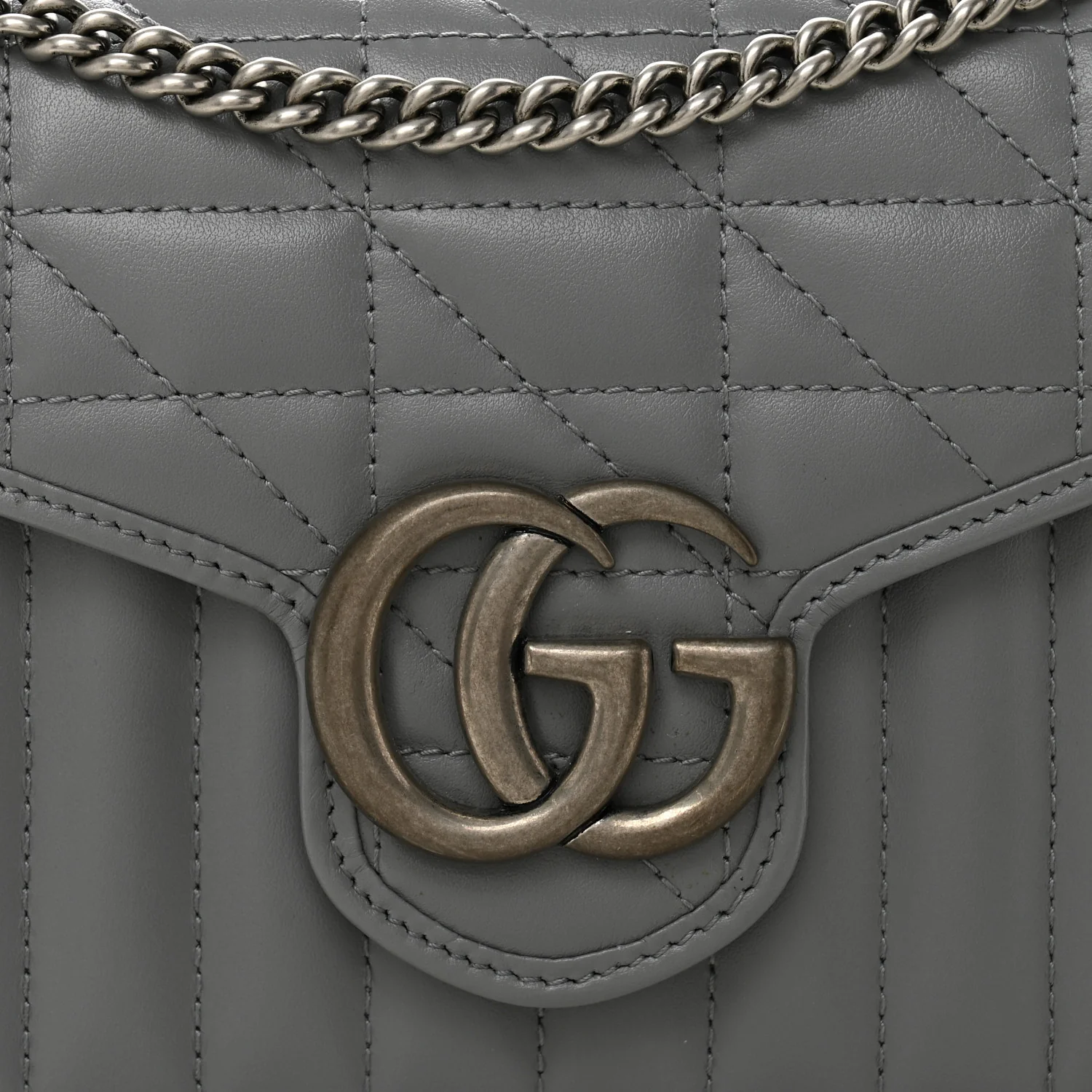 Calfskin Matelasse Aria GG Marmont Chain Wallet Deep Grey