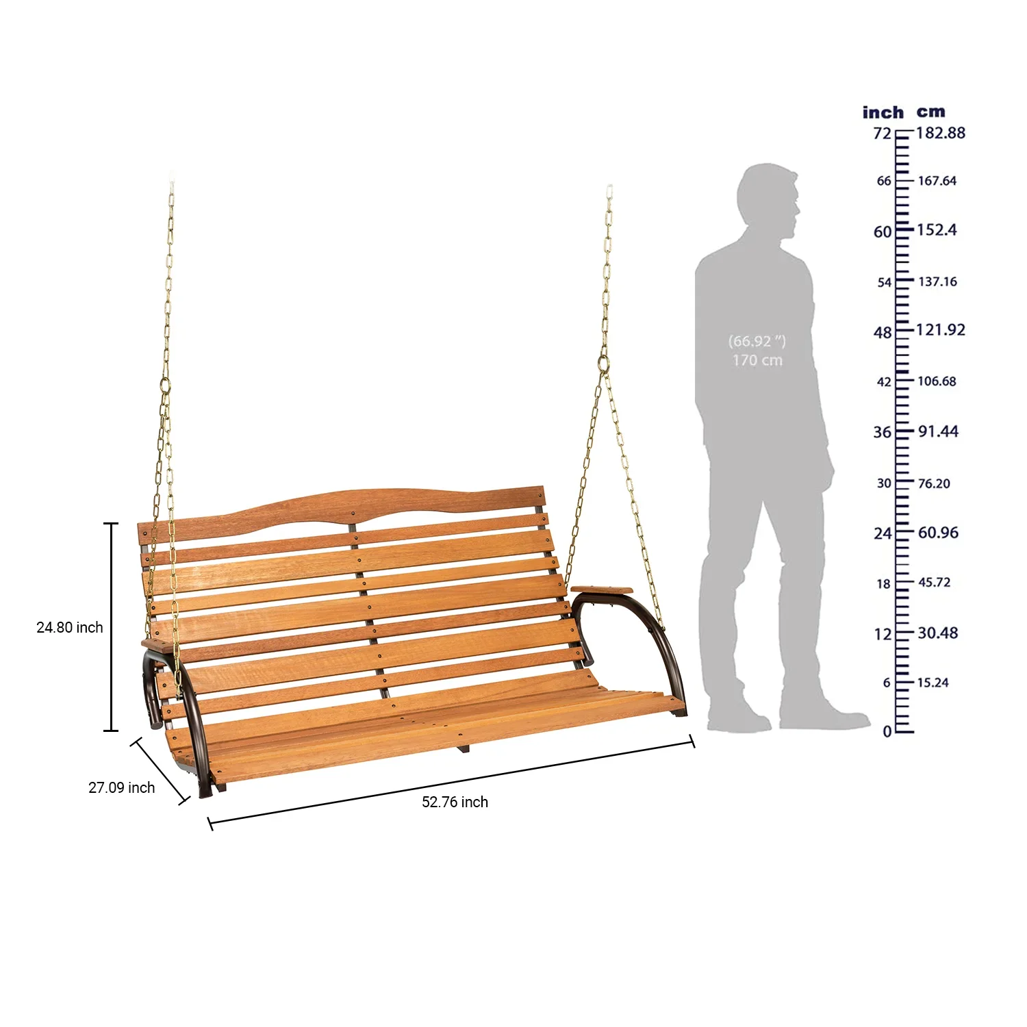 Country Garden 4' Hardwood High Back Porch Swing with Chains for 1-2 People
