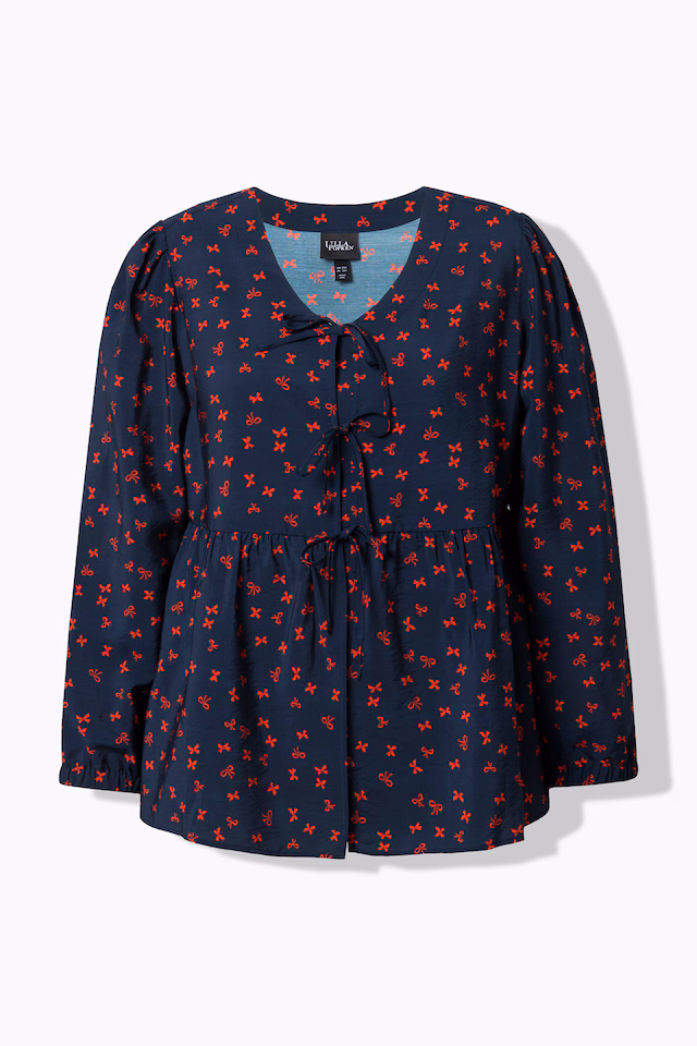 Bow Print Ribbon-Tie Blouse