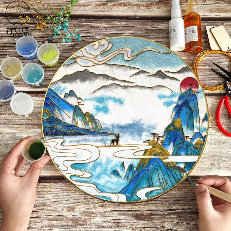 Deer in Mountains,Beginner Cloisonne Enamel DIY Kit, with Tutorial& All Tools