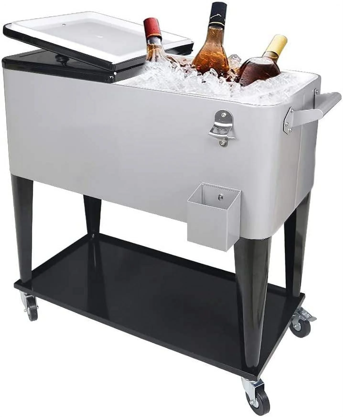 FreeLung 80QT Rolling Cooler Cart with Wheels Ice Chest Outdoor Backyard Coolers on Wheels Silver(Black)