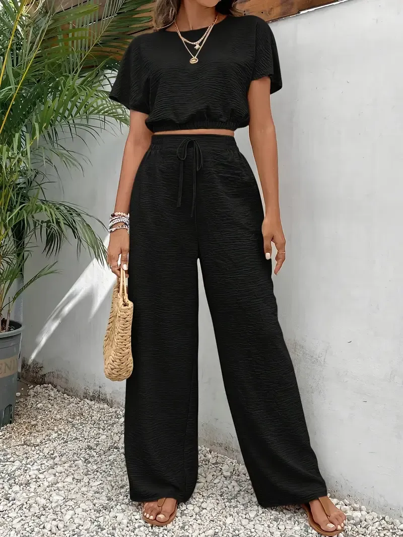 Ensemble décontracté crop top et pantalon long pour femmes