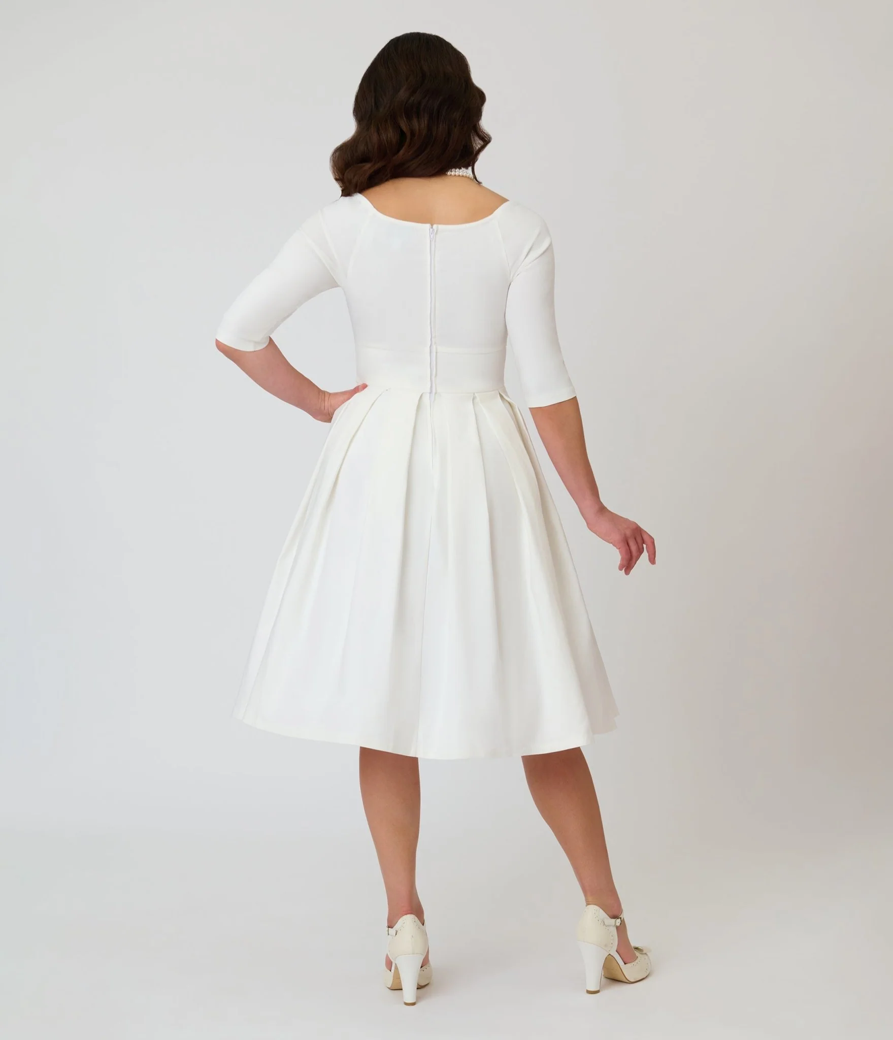 Unique Vintage Ivory Marceline Swing Dress