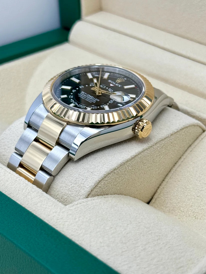 [Super Clone]RLX  Sky-Dweller 42mm Two-Tone Yellow Gold Black Dial Oyster - 336933 - New 2025