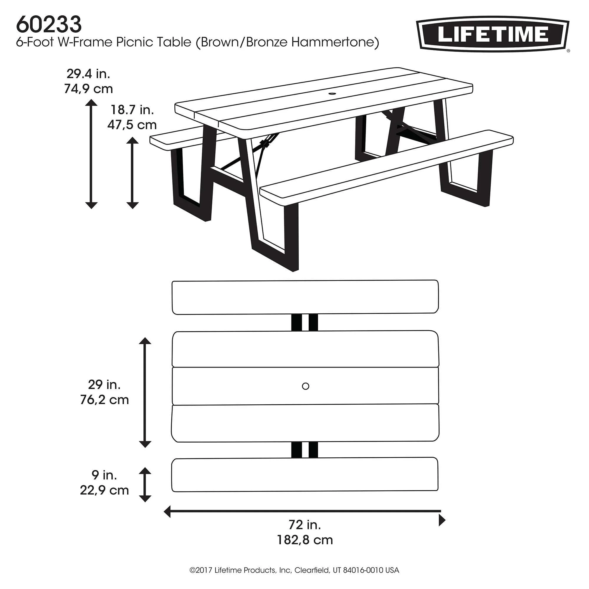 Lifetime 6 Foot W Frame Folding Picnic Table, 60233 Image 8