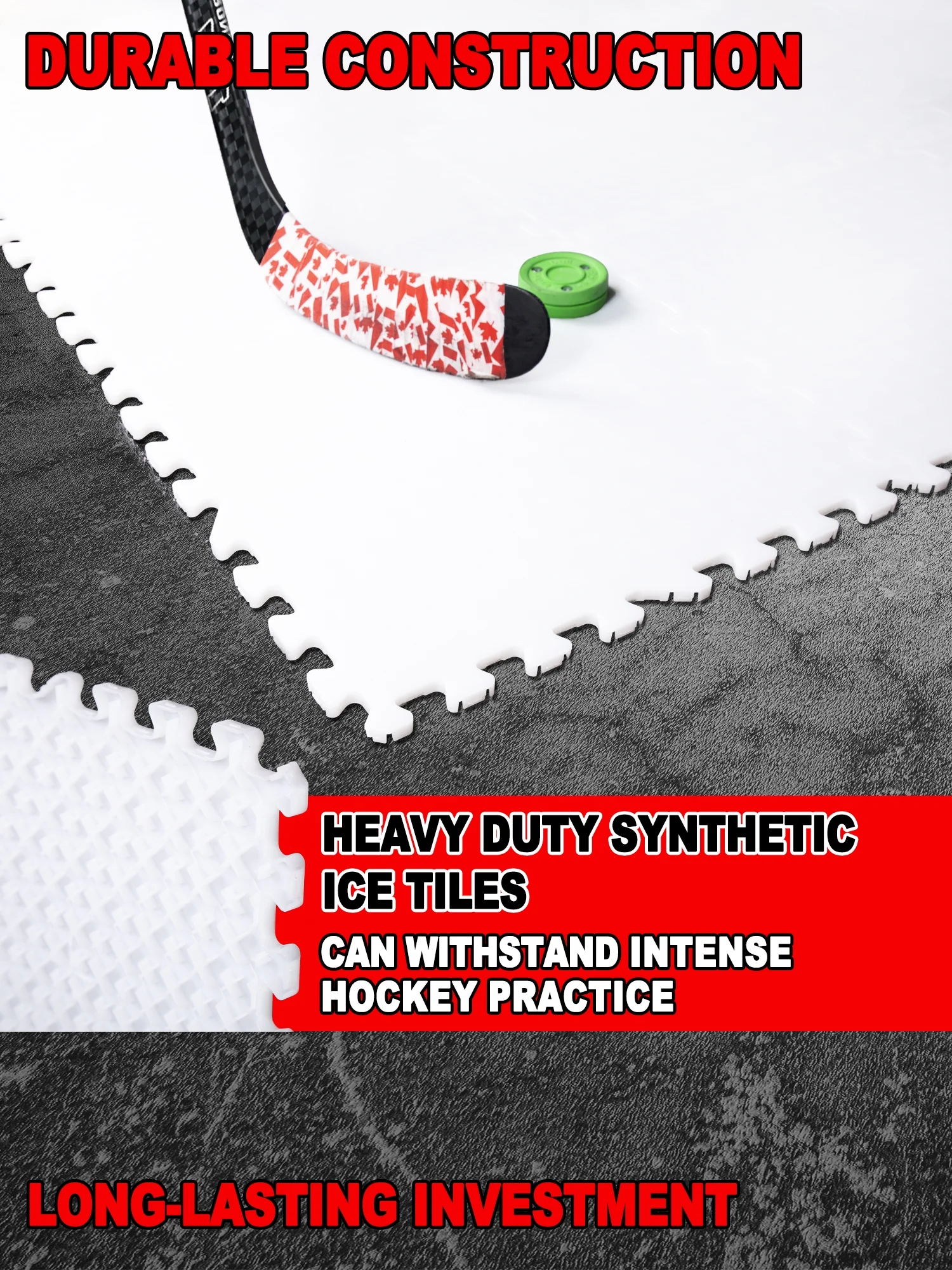 Hockey Synthetic Ice Tiles, 12 Pack 18" x 18" Hockey Flooring Tiles, Expandable Hockey Training Surface, Easy to Assemble - Image 3