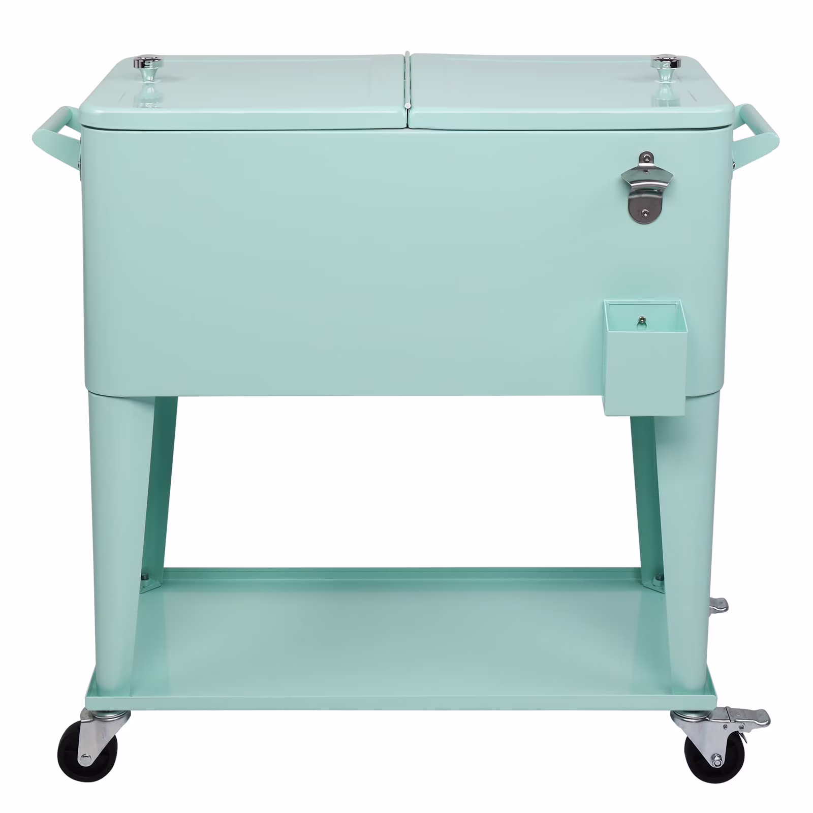 80 Quart Outdoor Cooler Cart Rolling Ice Chest Cooler Cart, Portable Patio Cooler with Bottle Opener, Handles and Drainage, Standing Cooler for Patio Party, Camping and BBQ, Mint Green(Mint Green)