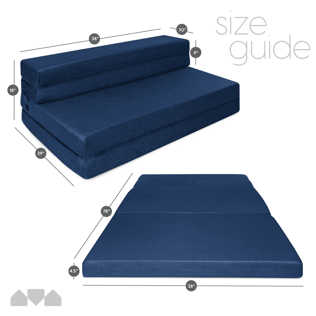 Milliard Tri - Fold Foam Folding Mattress and Sofa Bed for Guests Floor Mat - Twin XL 78x38x4.5 in