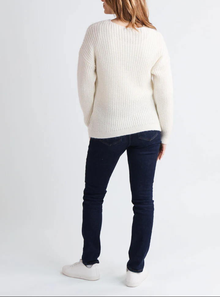Pull femme maille perlée blanc naturel