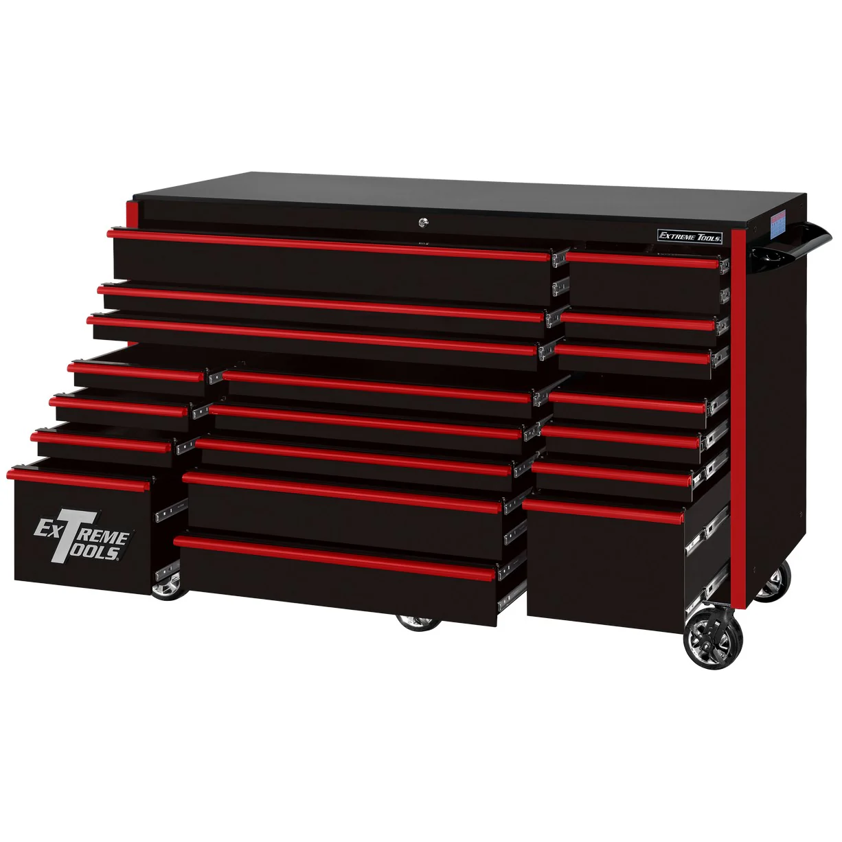 Caisson roulant Extreme Tools série RX250, 183 cm x 76 cm – 19 tiroirs – Glissières de tiroir supportant 113 kg