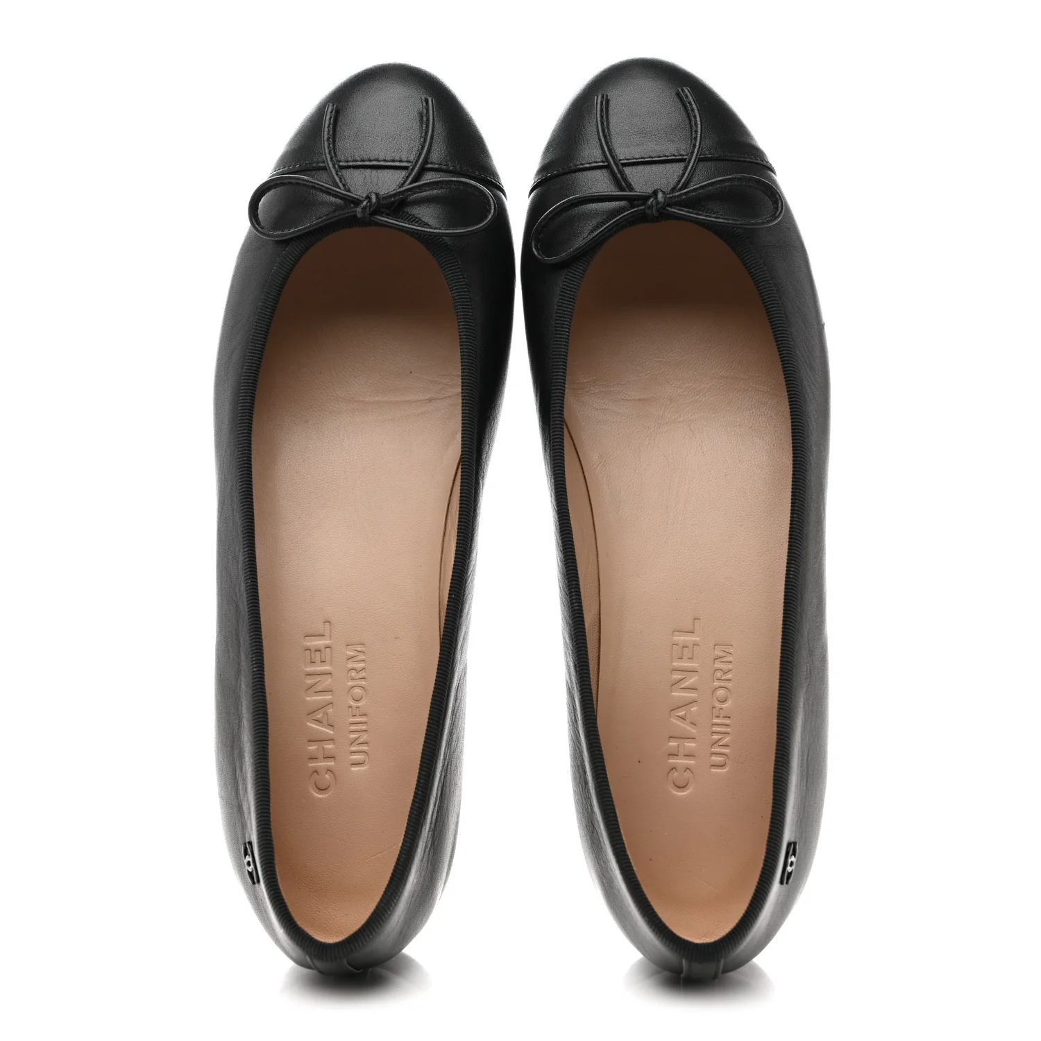 Lambskin Cap Toe CC Uniform Ballerina Flats 37 Black