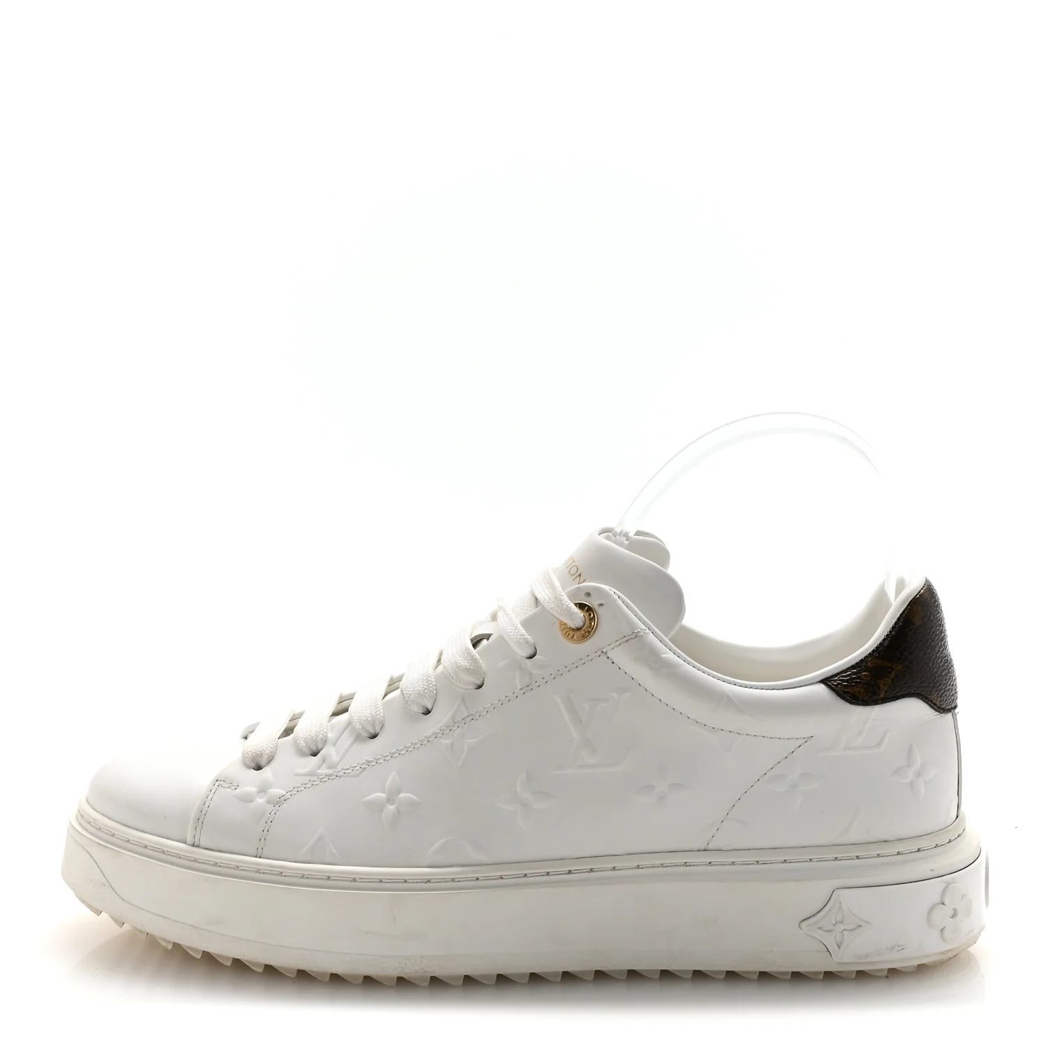 Lambskin Embossed Monogram Time Out Sneakers 40 White