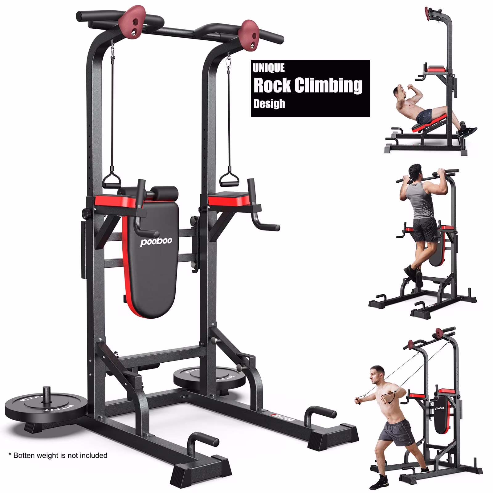 Multifunction Power Tower Pull up Bar Dip Station Power Rack with Adjustable Backrest for Home Gym Strength Training Workout Equipment Max Weight 480lbs(Model 1) - Image 3