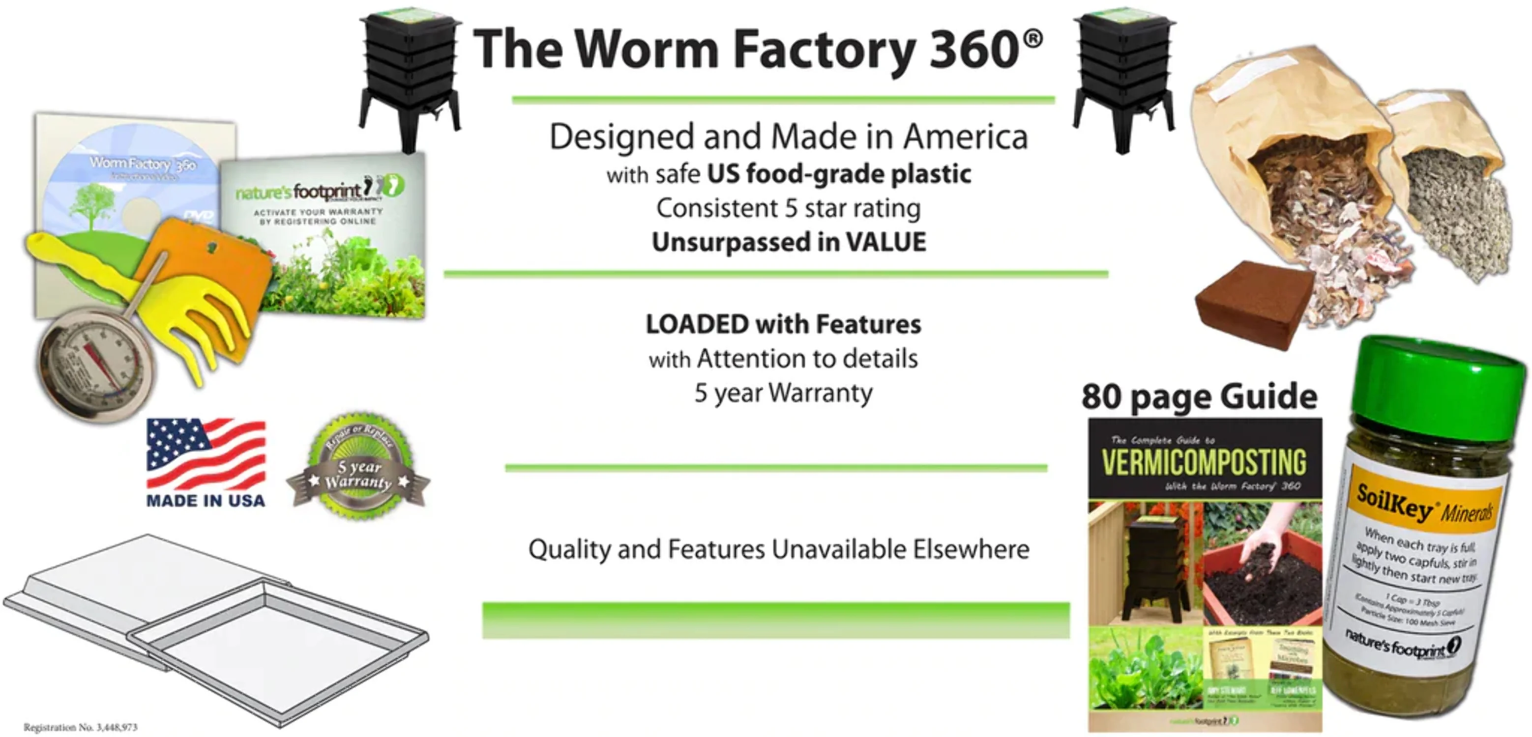 Worm Factory 360 Composter, Made in USA, by ((6-Trays w/ Live Worms)) - Image 3