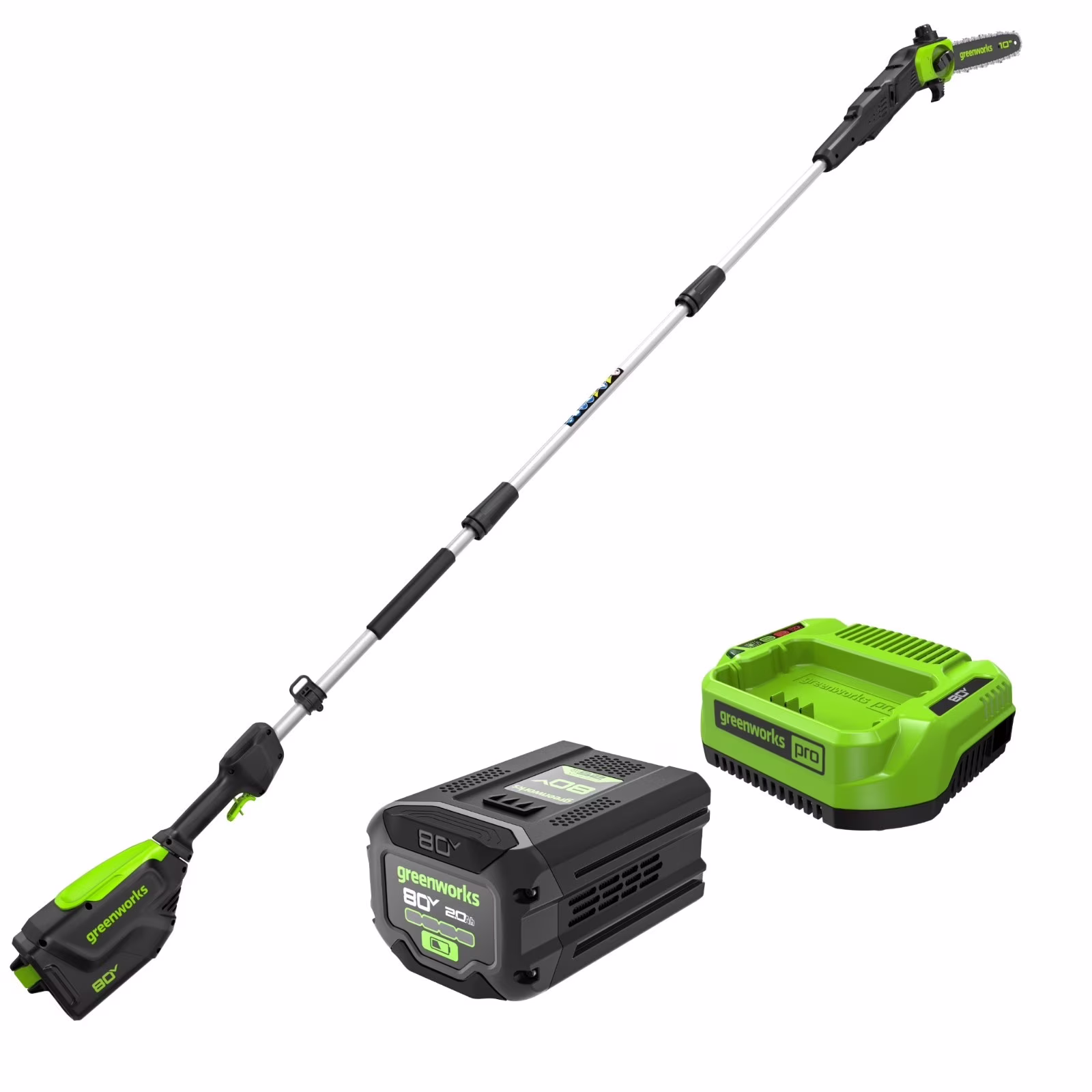 80V 10 inch Pole Saw (Max Reach 14Ft) w/ 2Ah Battery and 2A Charger