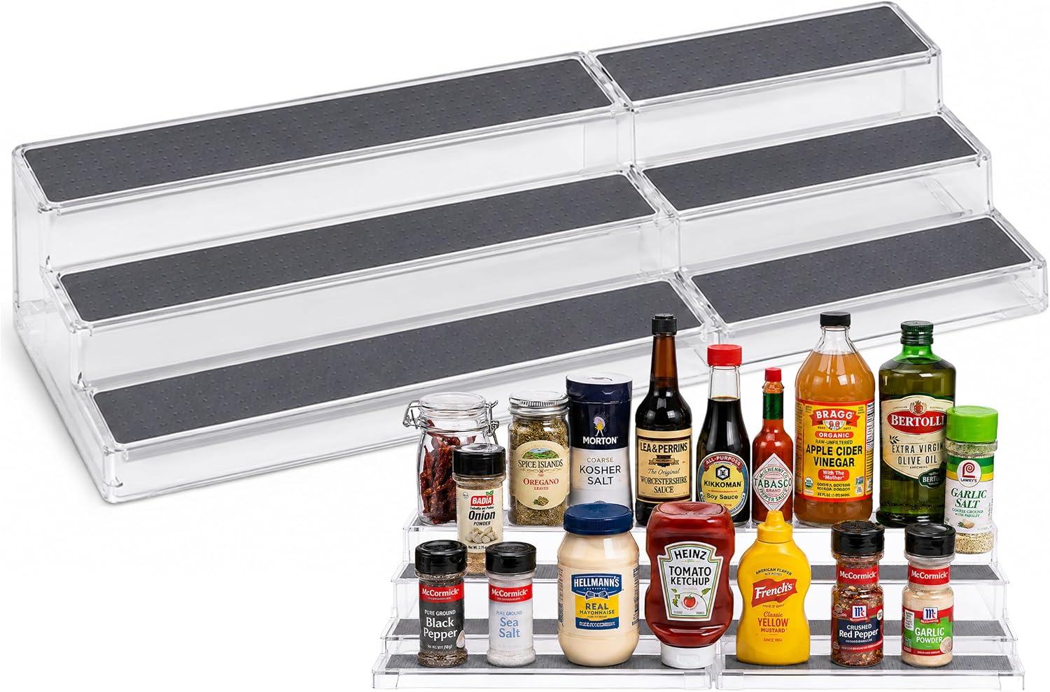 Oizeir 3-Tier Expandable Spice Rack Organizer for Cabinet, White/Grey