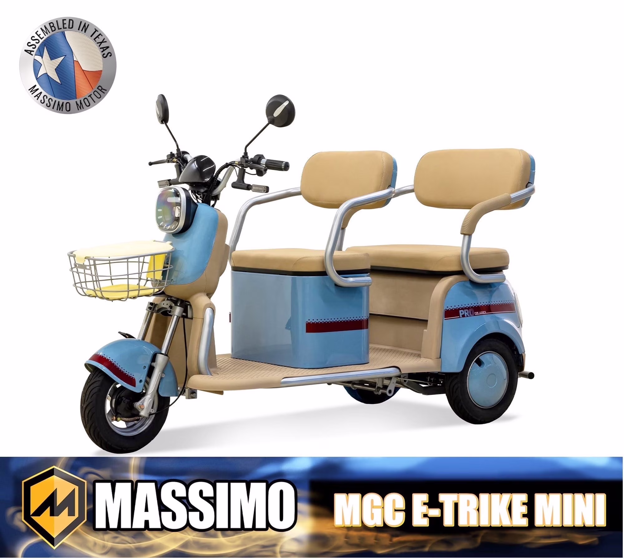 MGC E-Trike 3-Wheel Electric Cart 17 MPH, 2-Seater Adult Scooter Blue(Blue)