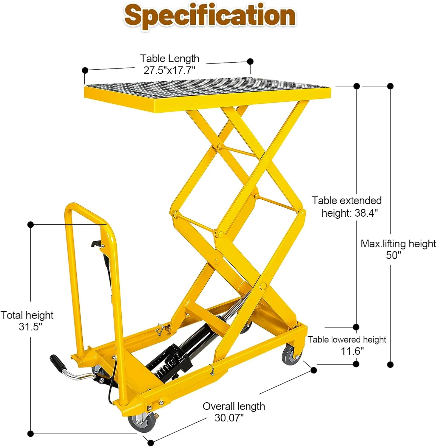 Hydraulic Lift Table Cart 500 lbs Manual Double Scissor Lift Table 50" - Image 3