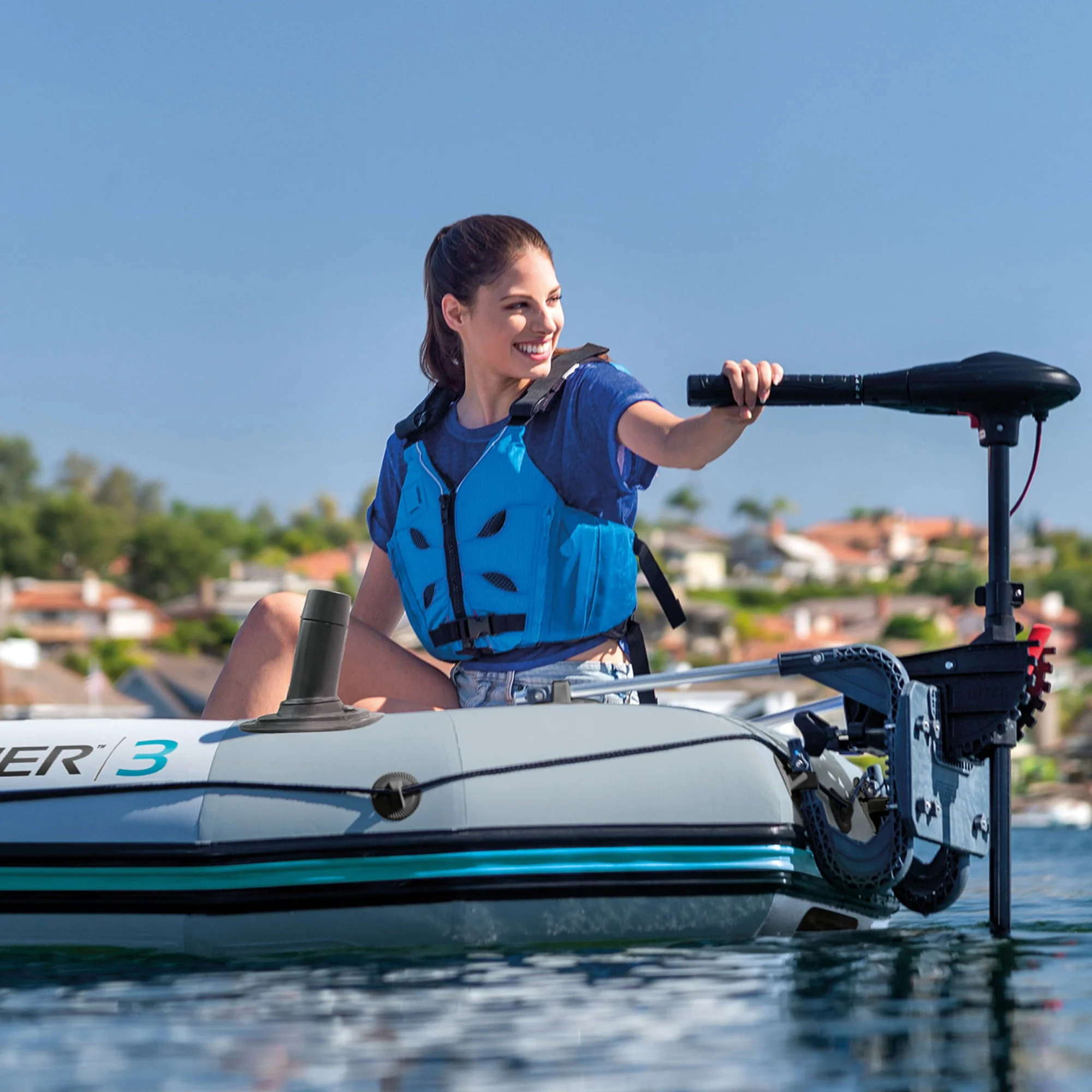 Intex Excursion 5 Person Inflatable Fishing Boat with Composite Motor Mount Image 9