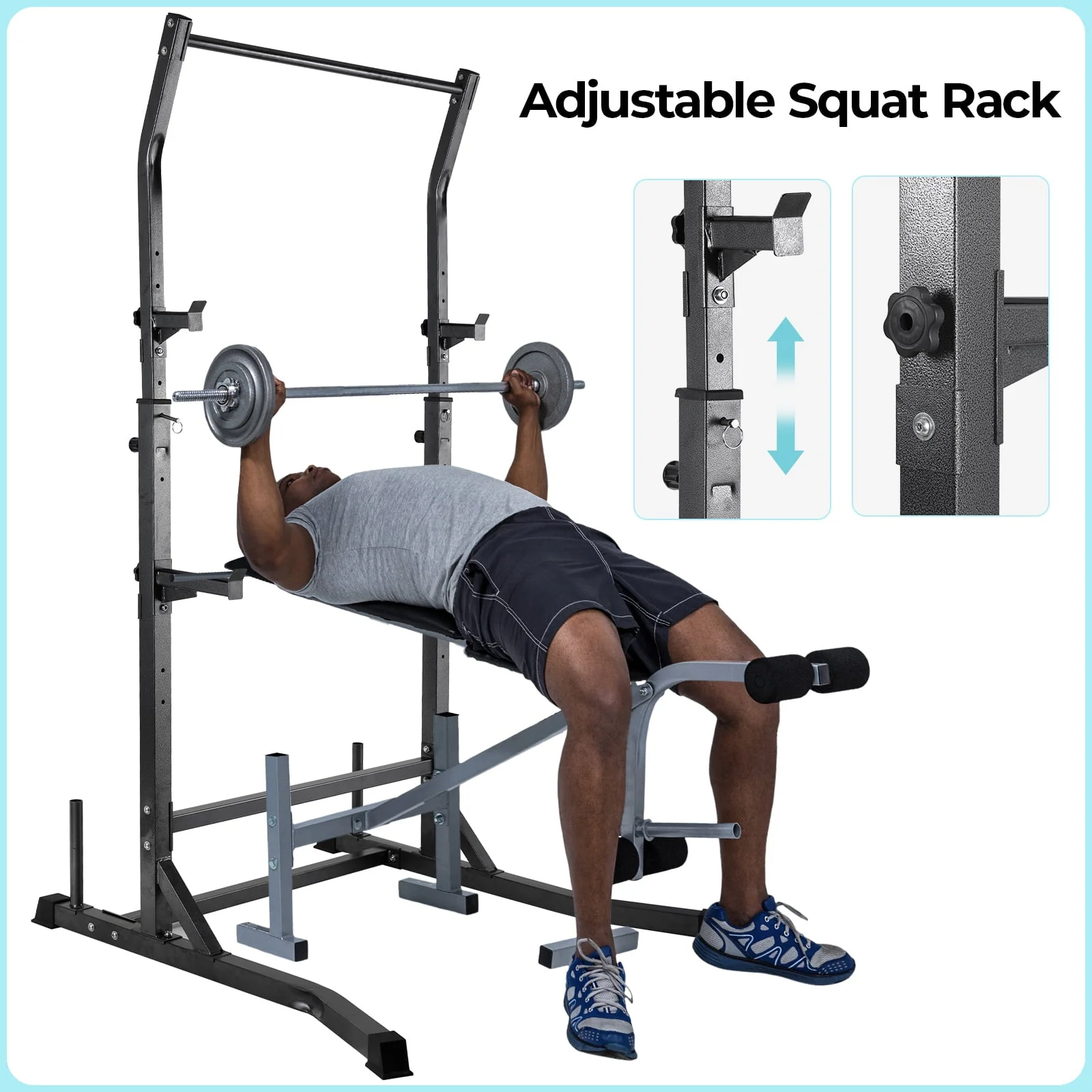 Adjustable Squat Rack, Barbell Rack, Weight and Bench Press Rack Stand, 485 lbs Image 7