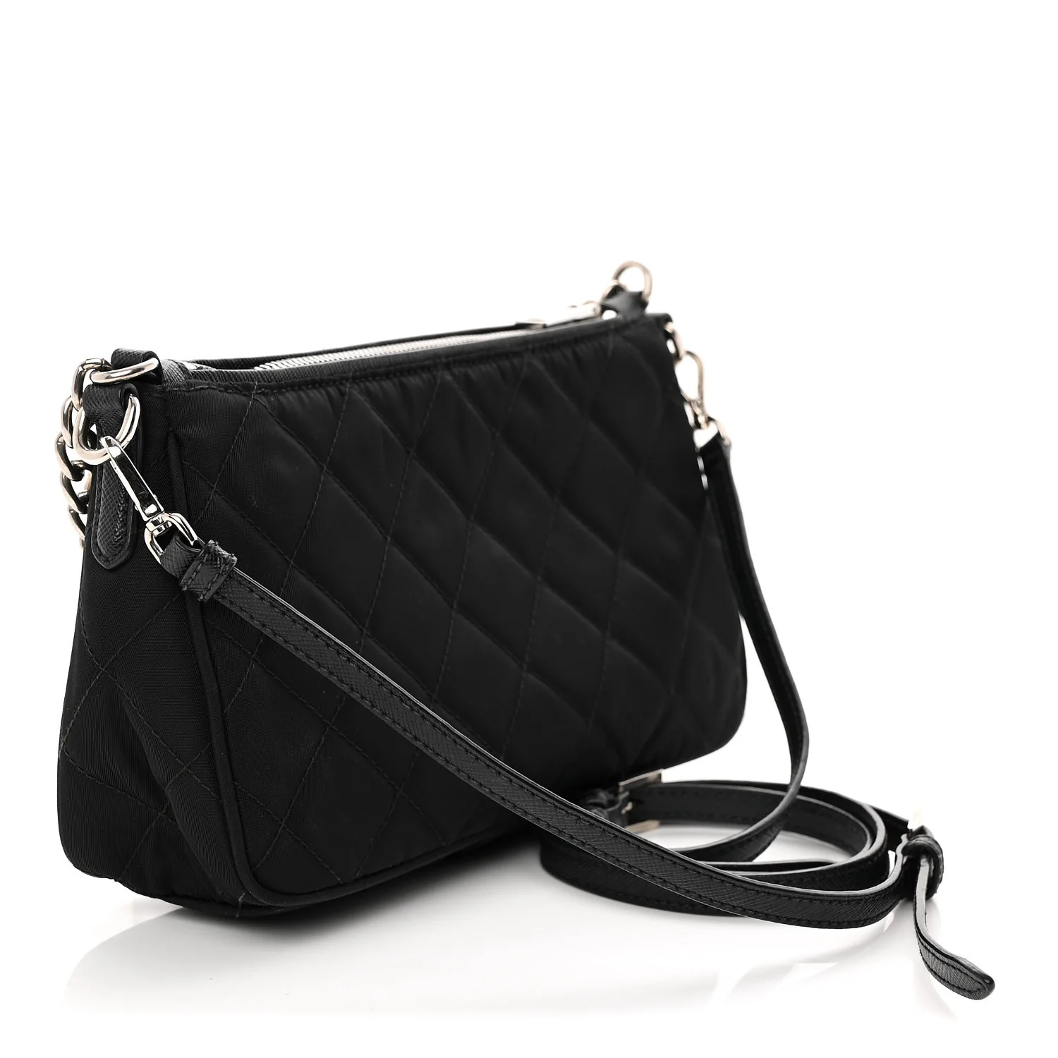 Nylon Tessuto Impuntu Quilted Crossbody Bag Black