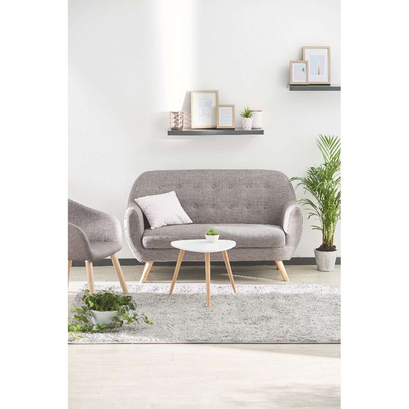 Bout de canapé table basse Joseph blanc pieds pin Ø48xH42 cm