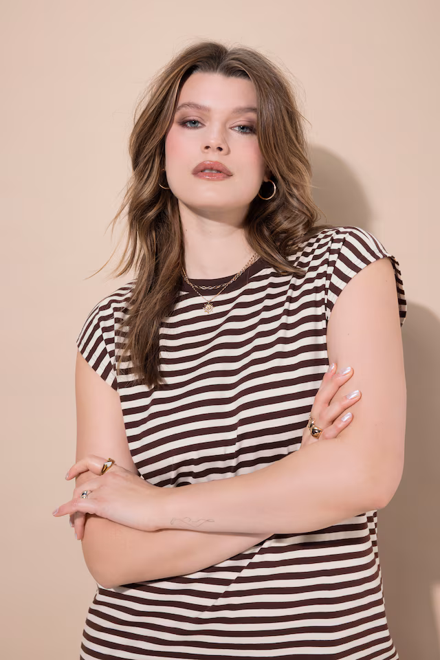 Stripe Print Cotton Knit Dress