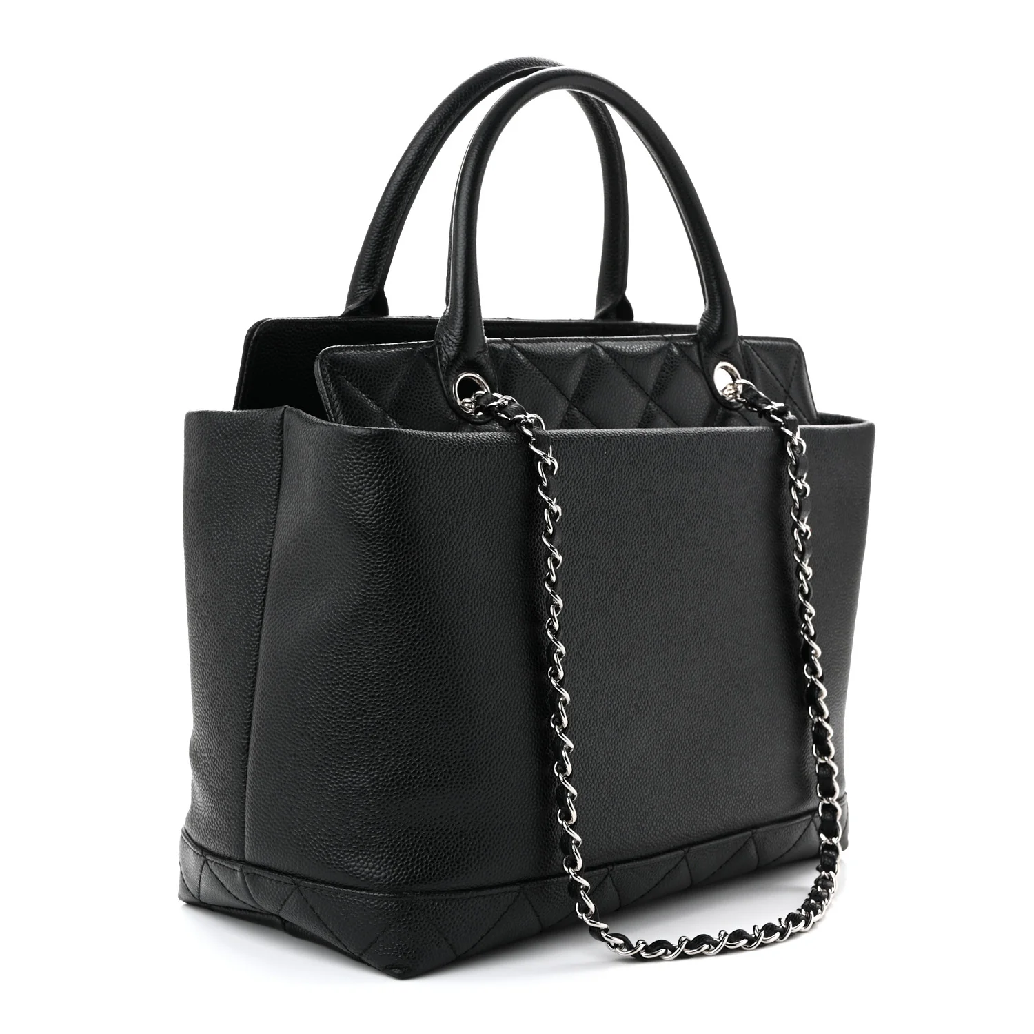 Soft Caviar CC Medium Top Handle Tote Black