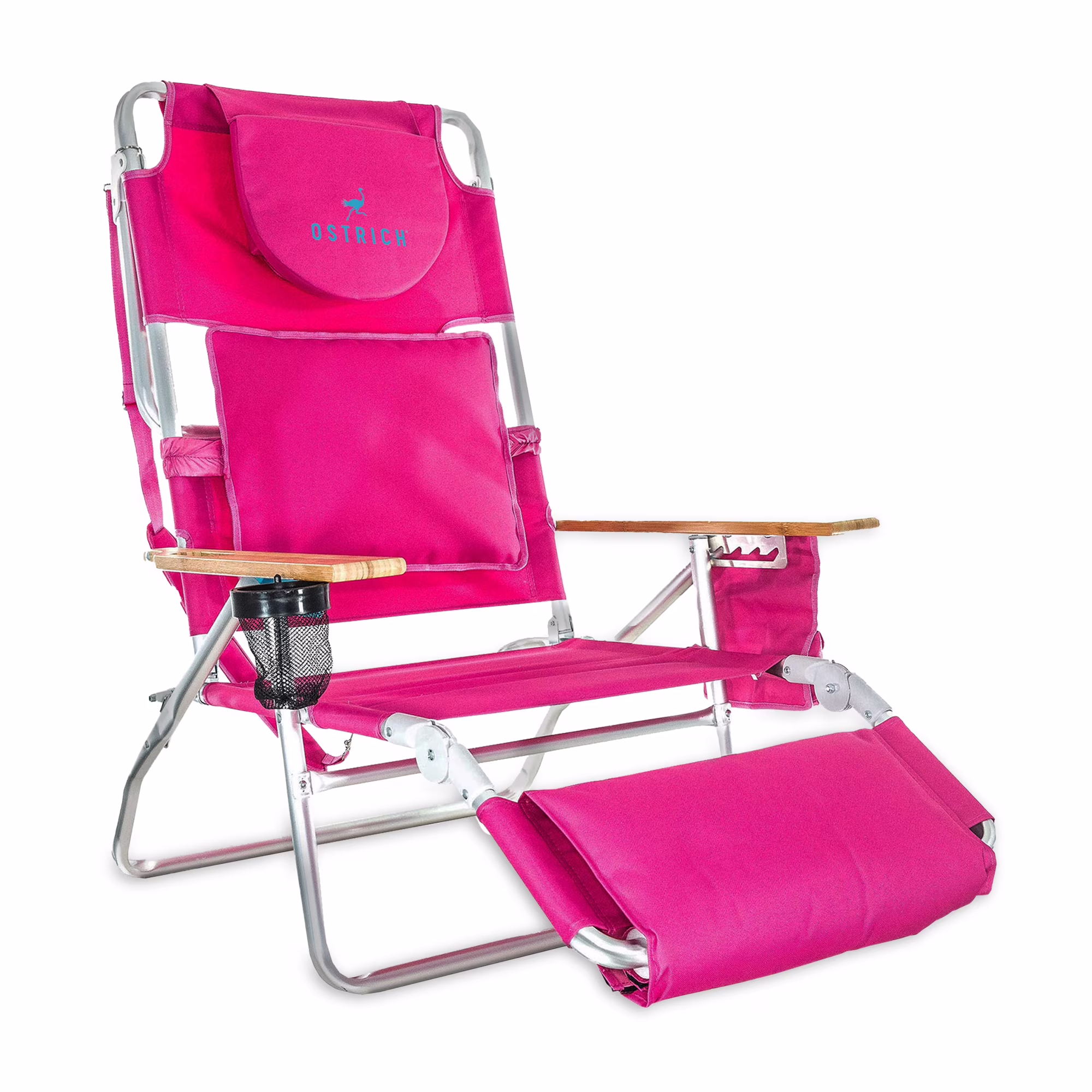 Deluxe 3N1 Lightweight Outdoor Beach Lounge Chair w/Footrest, Pink(Pink)